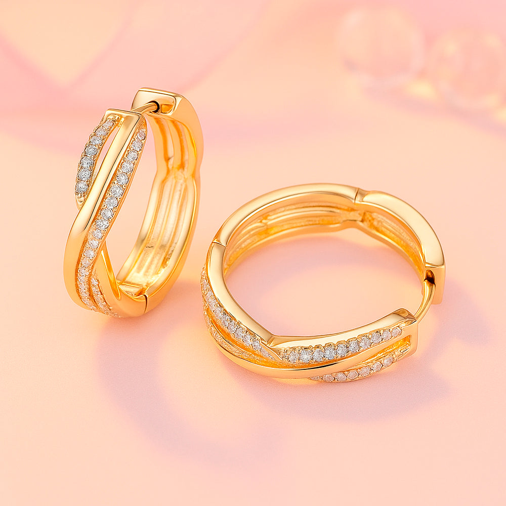 Cercei din oțel inoxidabil, placați cu aur, cu cercuri din zirconiu cubic, 2,4 cm