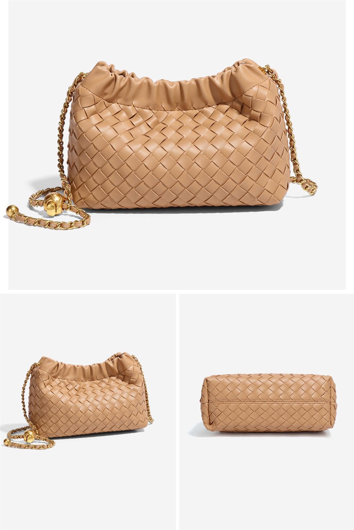 Braided Crossbody Small Dumpling Bag In Camel