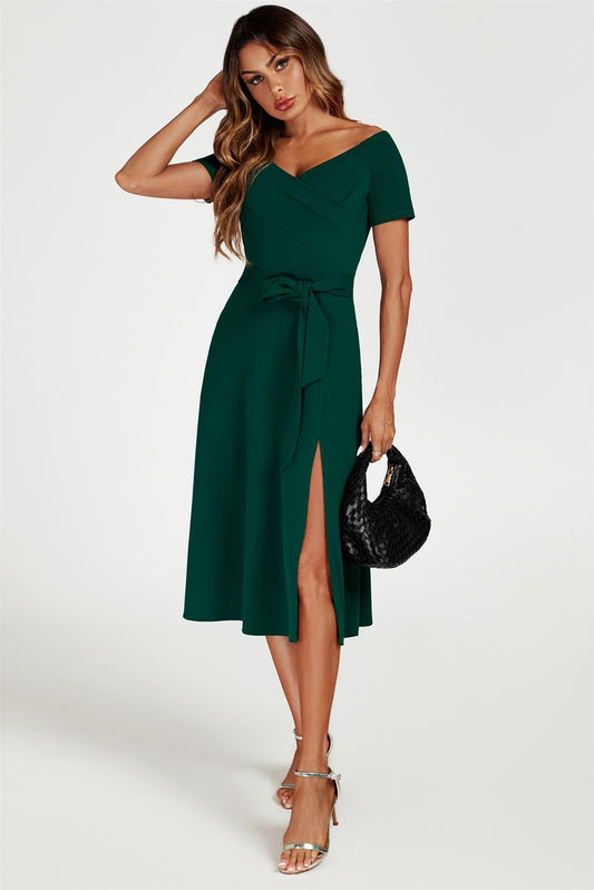 Rochie midi Bardot verde