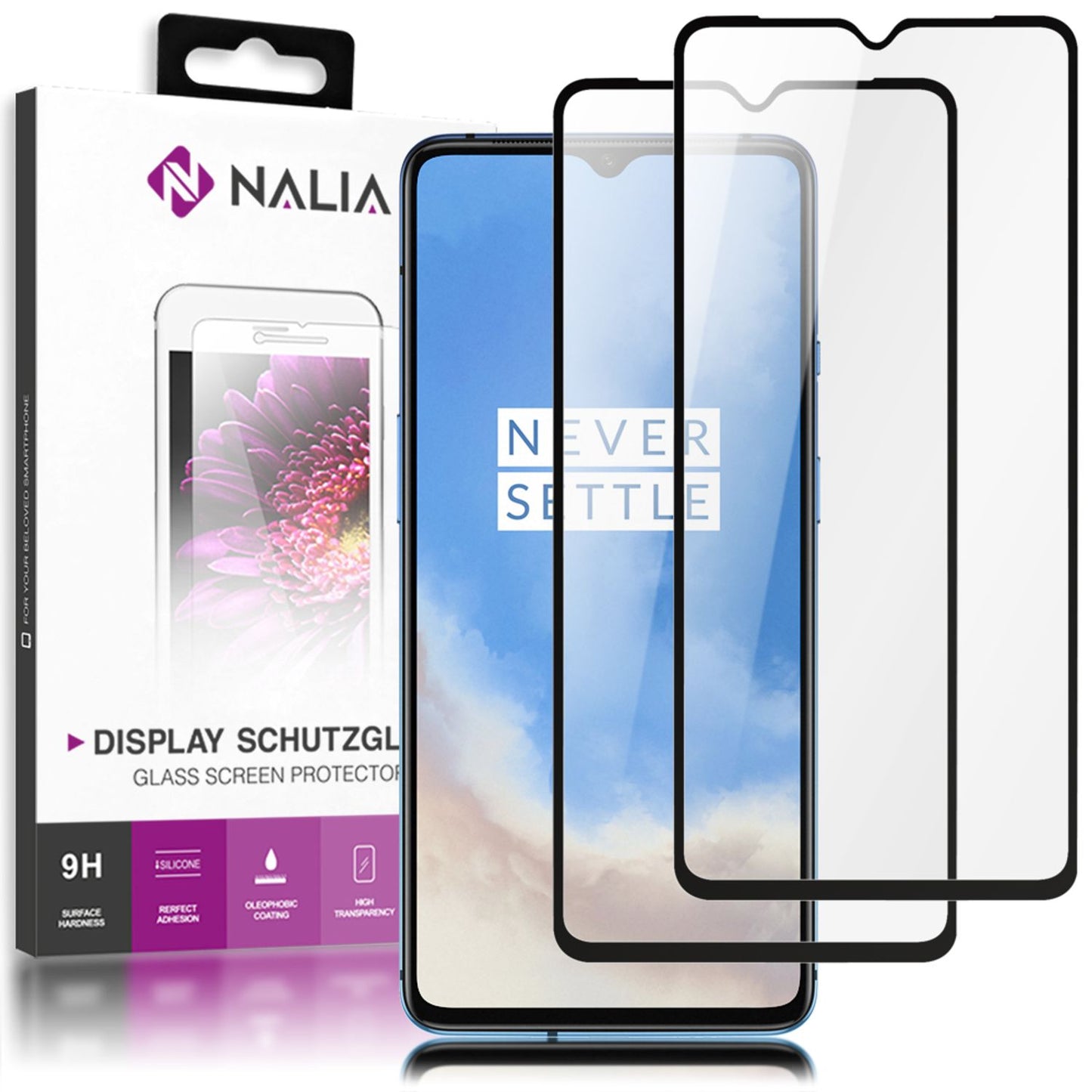 NALIA (2-Pack) Schutzglas für OnePlus 7T Glas, Full-Cover Screen Display Schutz