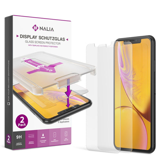 NALIA (2x) Schutzglas & Applikator - Set für iPhone 11 / Xr, 9H Tempered Glass