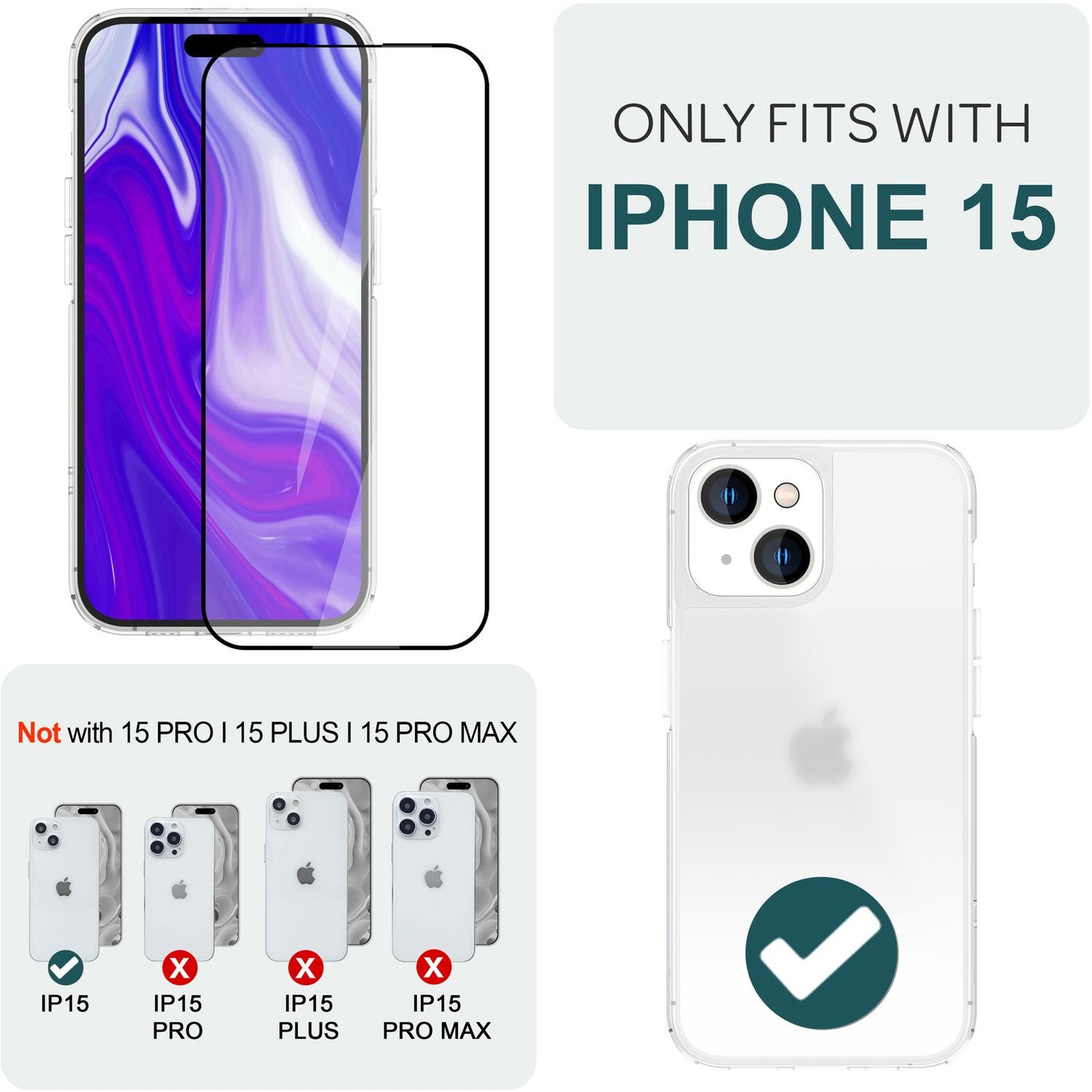 2x Sticlă de protecție cu aplicator pentru iPhone 15, folie de protecție cu acoperire completă a ecranului
