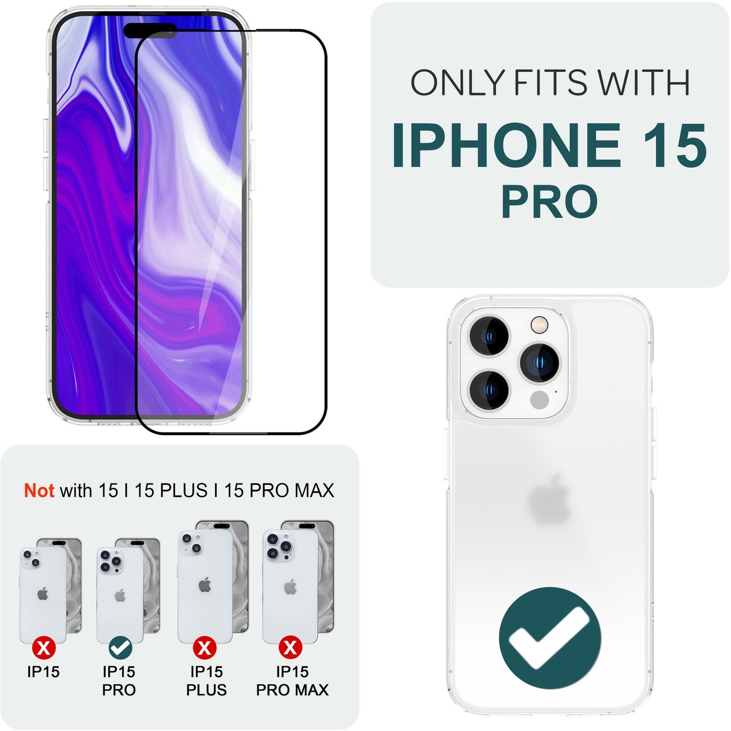 2x Schutzglas mit Applikator für iPhone 15 Pro 9H Full Display Schutz Glas Folie