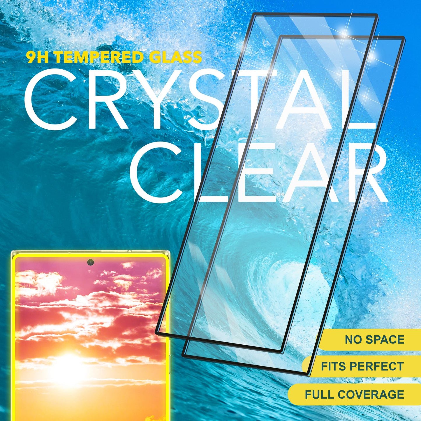 NALIA Set 2x Schutzglas & 1x Applikator für Samsung Galaxy S24 Ultra Glas, Klarer Displayschutz & Schablone, 9H Glasfilm