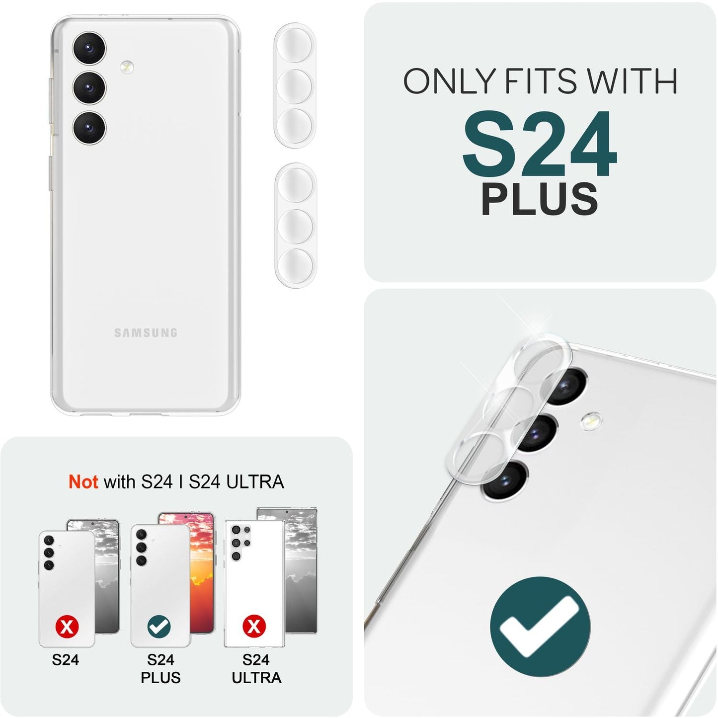 NALIA [2 Stück] Kamera-Schutzglas für Samsung Galaxy S24 Plus Glas, Klarer Kratzfester 9H Linsen-Schutz für Rückkamera