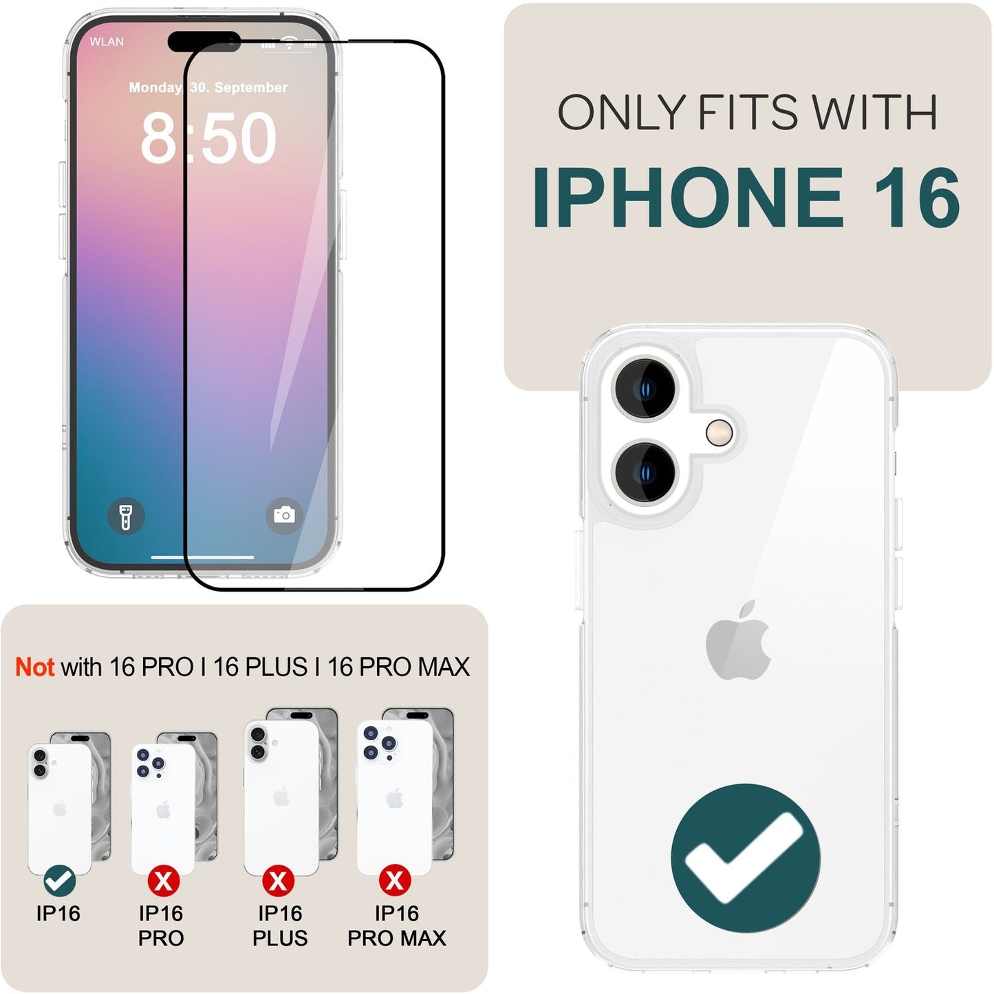 Protecție completă NALIA ArmorGlassX - duritate 9H, sticlă 2x rezistentă, iPhone 16