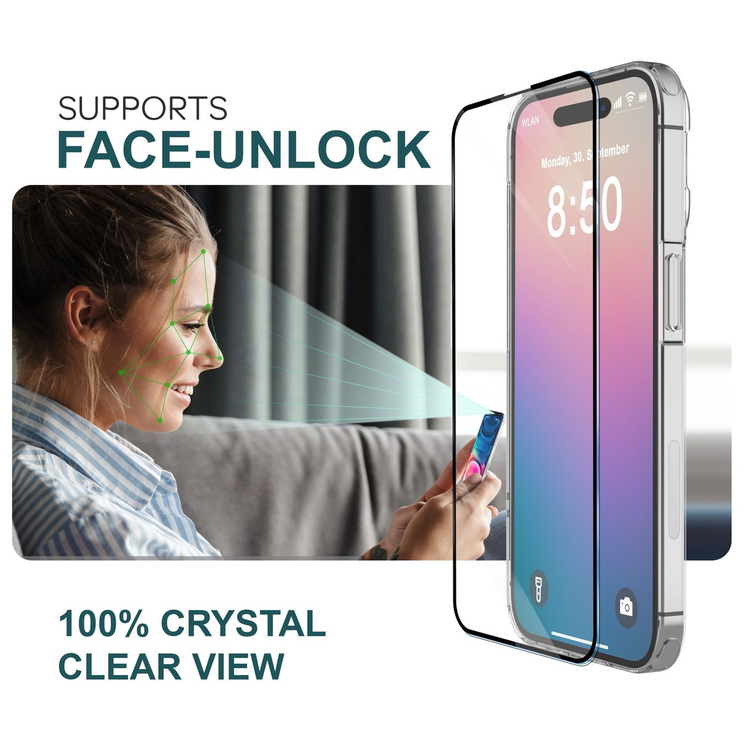 Protecție completă NALIA ArmorGlassX - duritate 9H, sticlă 2x rezistentă, iPhone 16