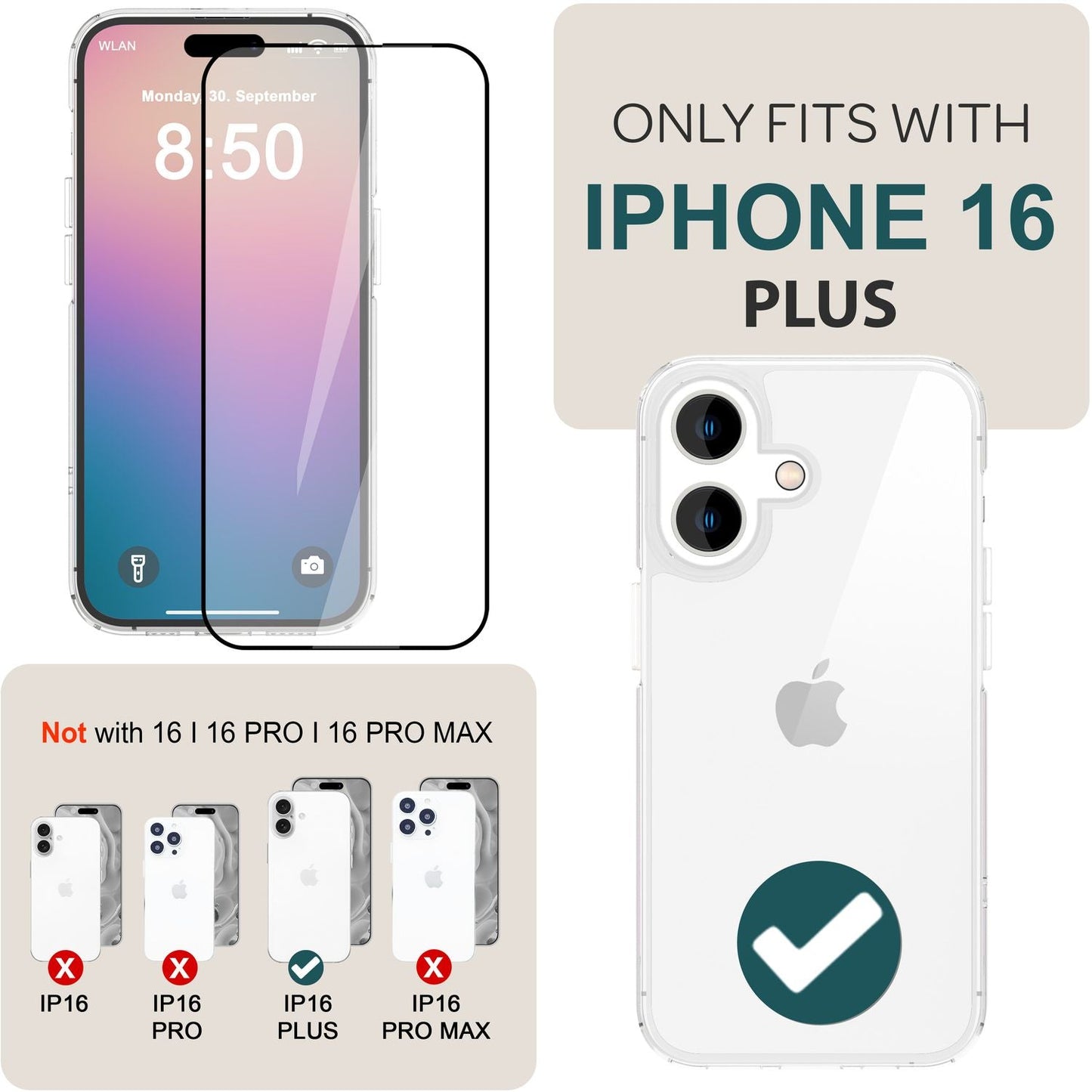 NALIA ArmorGlassX Rundumschutz - 9H Härte, 0.33 mm Dicke, Für iPhone 16 Plus Set 3-in-1