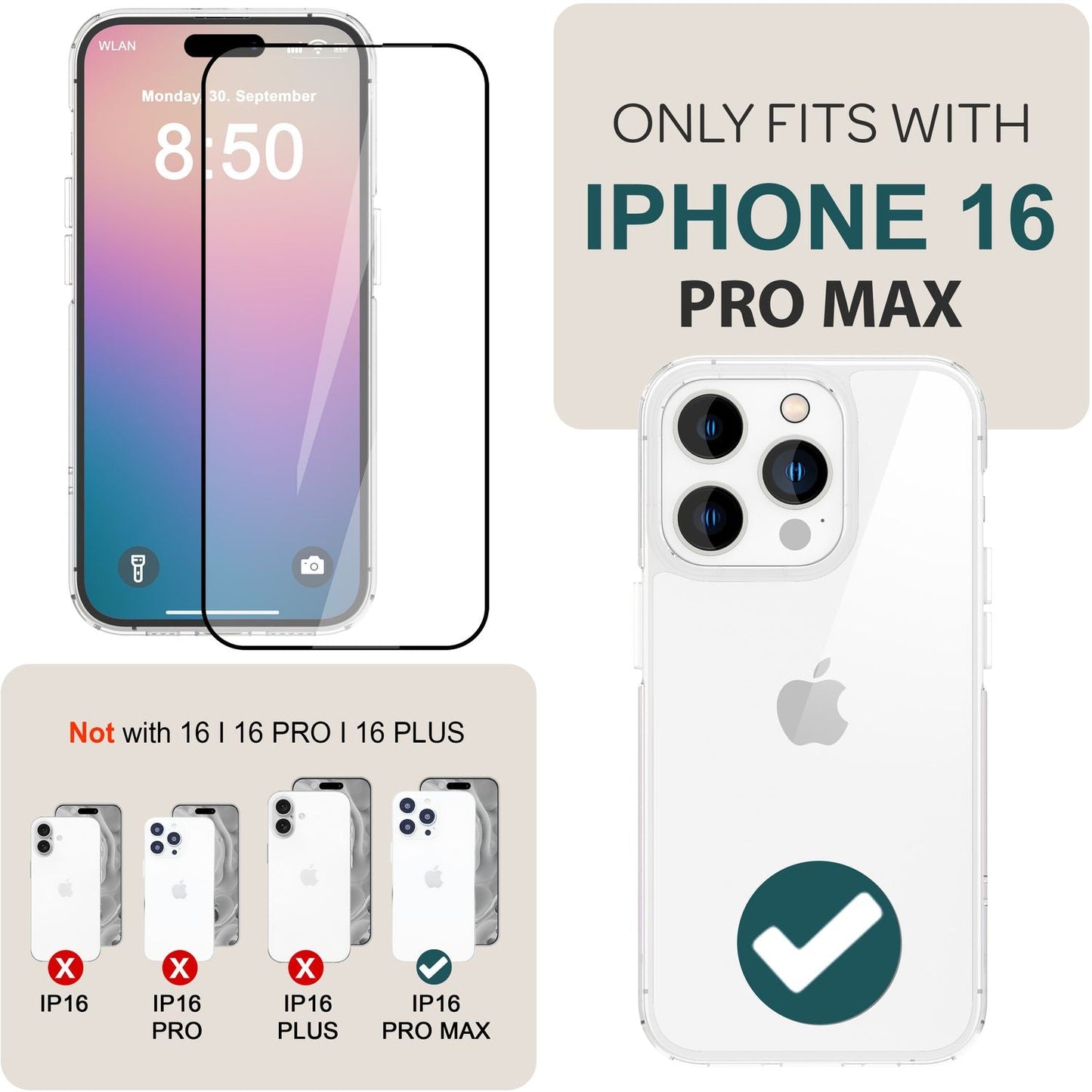 NALIA 3in1 Schutzglas Set - 9H Härte, 2x Schutzglas, Montage Rahmen Für iPhone 16 Pro Max