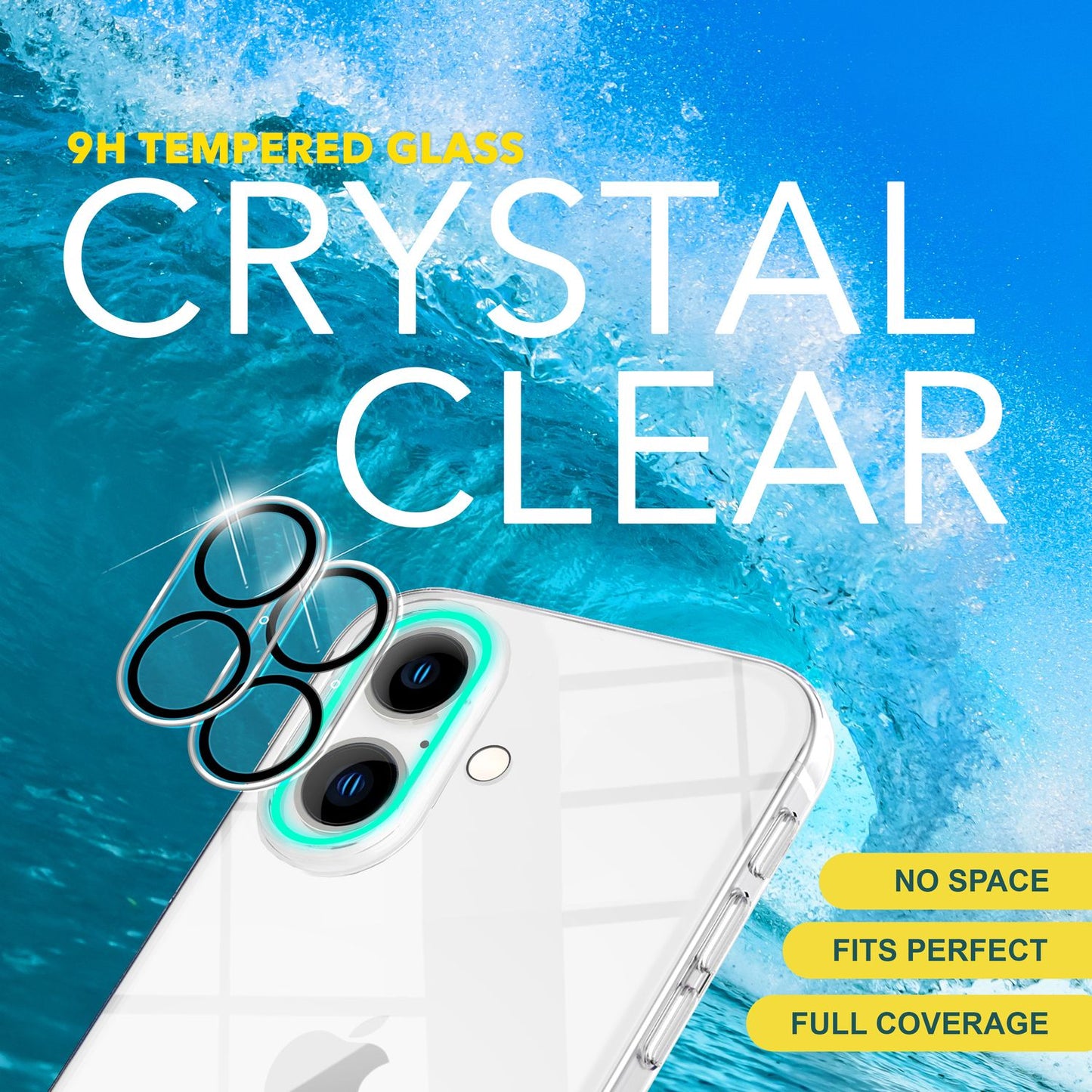 NALIA 2x Kamera Schutzglas für iPhone 16, Klarer Linsenschutz für Rückkamera, Transparenter Kameraschutz, Kameraglas