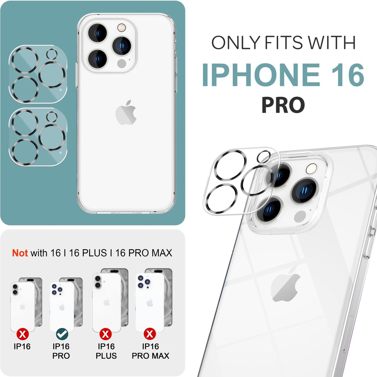 NALIA 2x Kamera Schutzglas für iPhone 16 Pro, Klarer Linsenschutz für Rückkamera, Transparenter Kameraschutz, Kameraglas