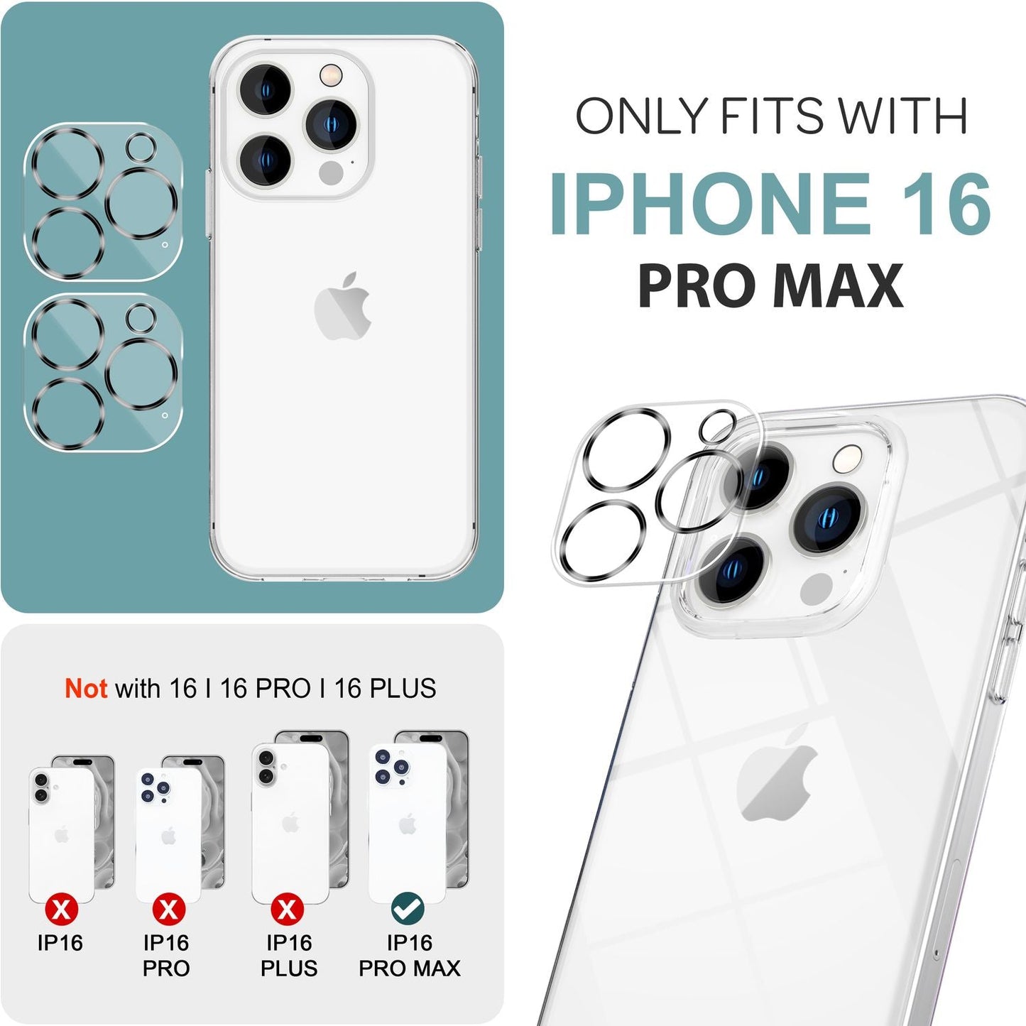 NALIA Kameraschutzglas iPhone 16 Pro Max Transparenter Linsenschutz - 9H Härte, Dicke 0,3 mm, Passgenau