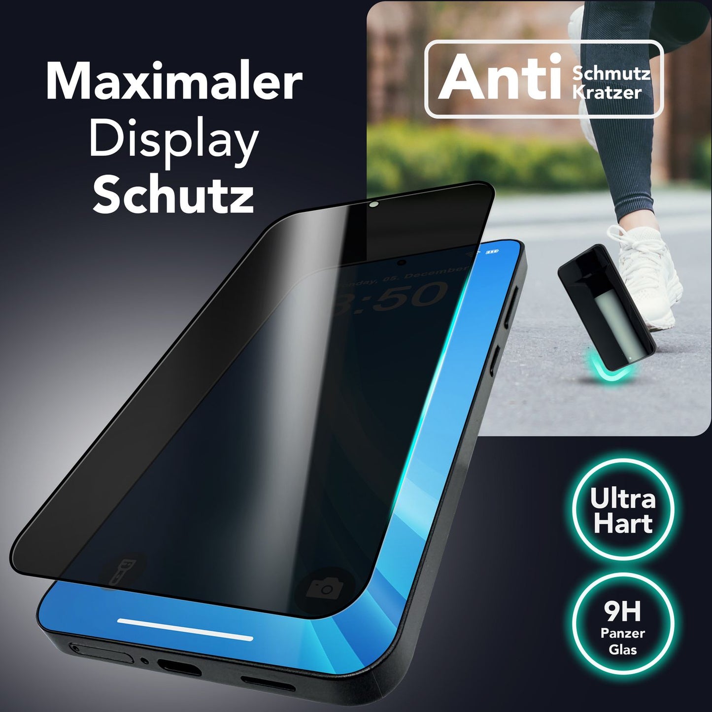 NALIA AntiSpyX Samsung Galaxy S25 Glas Blickschutz - Dicke 0,33 mm Härte 9H Oleophob