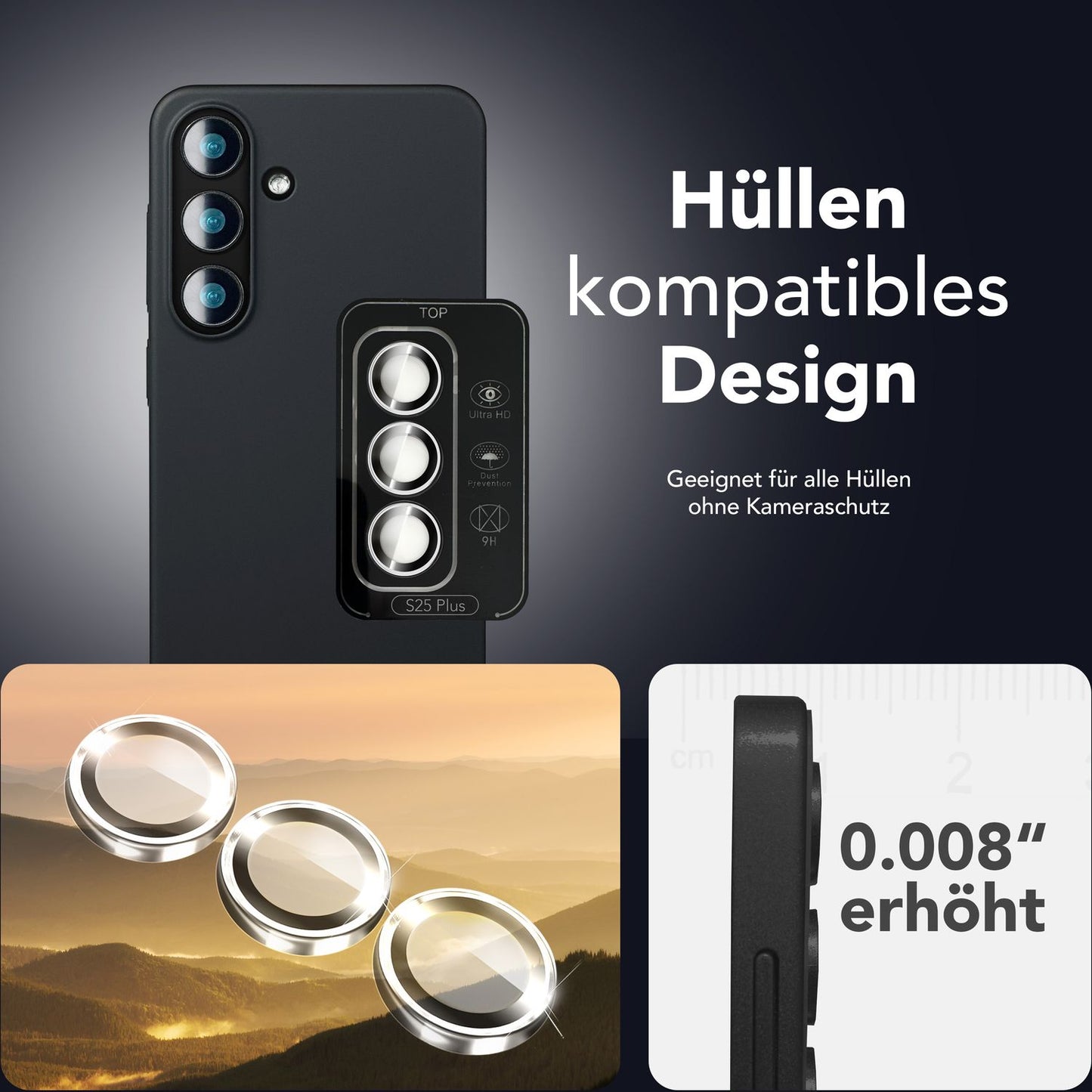 NALIA Focus.Pro CLX - Reflexionsfreier Kameraschutz 9H Glas 3er