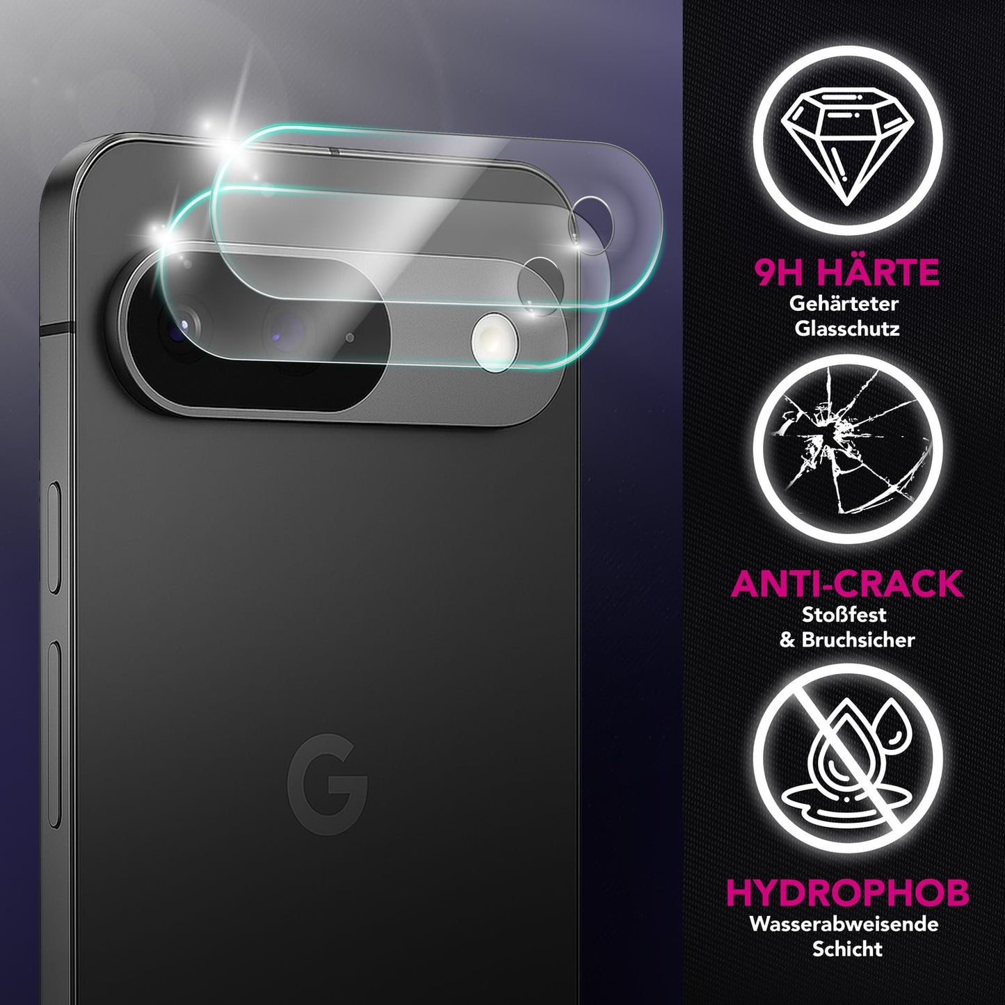 NALIA Focus.X2 MAX Kameraschutz für Google Pixel 9 – 2x Kamera Schutzglas, Transparent & Kratzresistent, Vollständige Objektiv-Abdeckung, Hüllen-kompatibel, 9H Härte, Oleophob