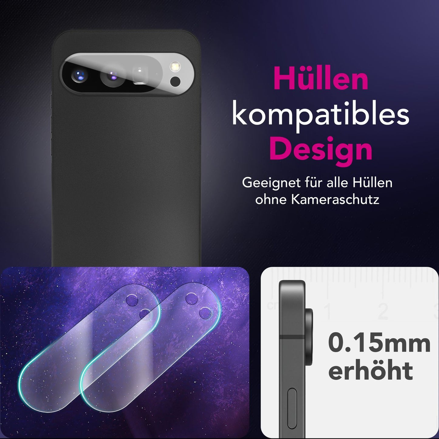 NALIA Focus.X2 MAX Kameraschutz Für Google Pixel 9 Pro XL - 9H Hartglas, Dicke 0,33mm, Vollständige Rückkamera Abdeckung