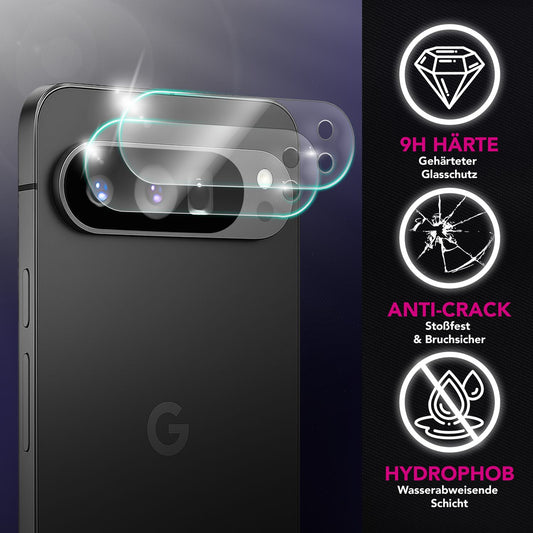 NALIA Focus.X2 MAX Kameraschutz für Google Pixel 9 Pro – 2x Kamera Schutzglas für Rückkamera, Kratzfeste Abdeckung mit 9H Härte, Ultra-Klar, Hüllenfreundlich, Anti-Schlieren