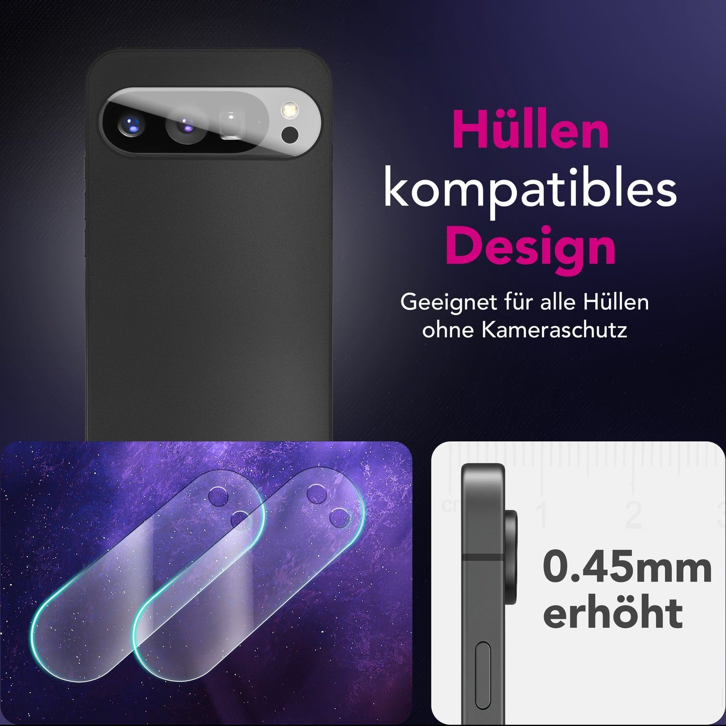 NALIA Focus.X2 MAX Kameraschutz für Google Pixel 9 Pro – 2x Kamera Schutzglas für Rückkamera, Kratzfeste Abdeckung mit 9H Härte, Ultra-Klar, Hüllenfreundlich, Anti-Schlieren