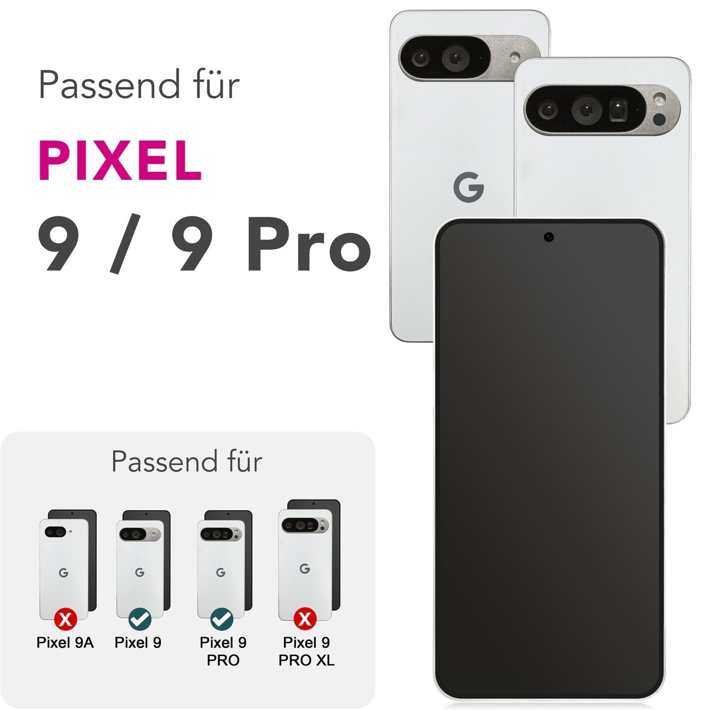 NALIA ArmorGlassX für Google Pixel 9 / Pixel 9 Pro Glas, Set 2x Schutzglas [9H], Kristallklar mit schwarzem Rahmen, Berührungsempfindlich, Anti-Kratzer, Einfache Montage