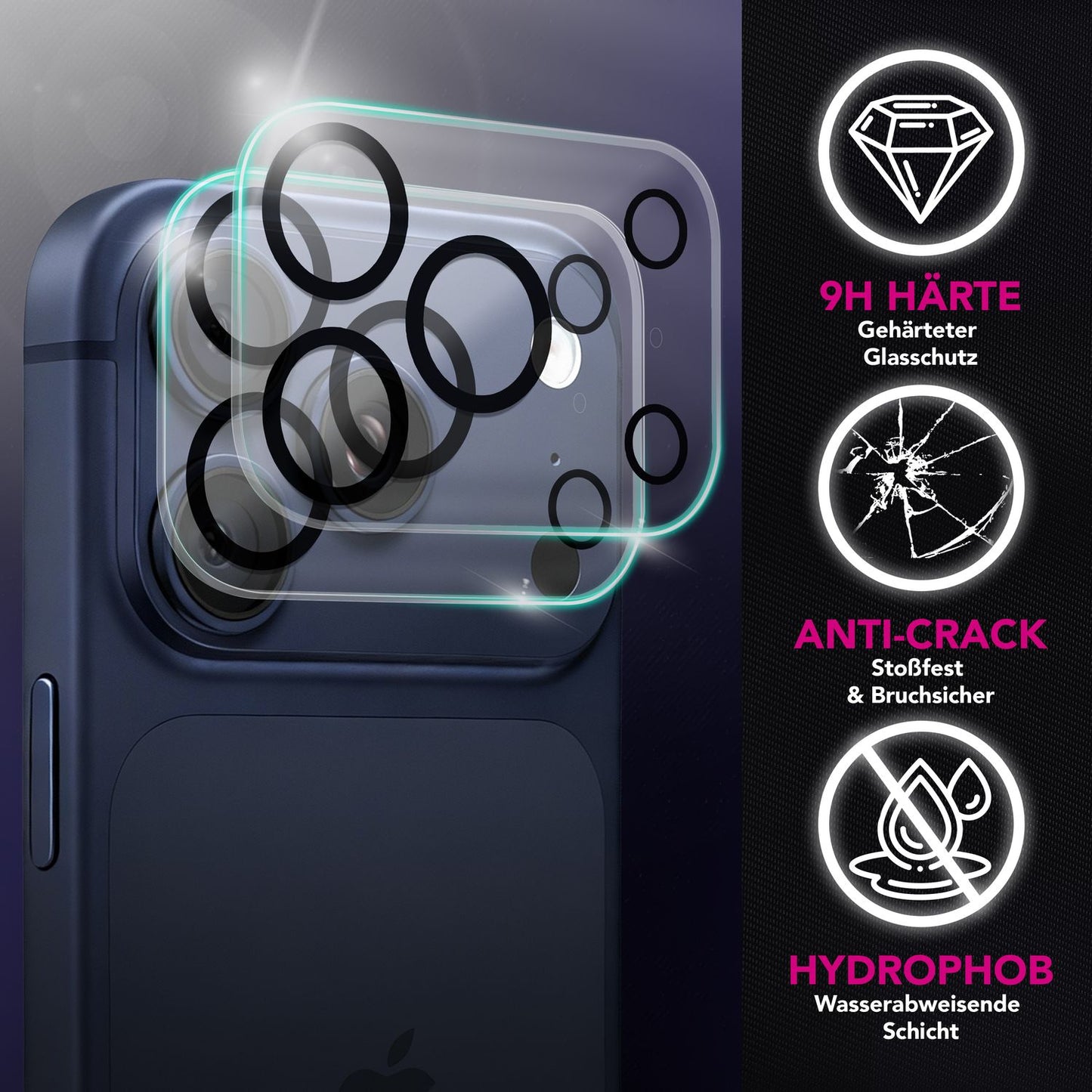 NALIA Focus.X2 MAX Kameraglas - 9H Härte Vollständige Linsenabdeckung 2er Set Anti-Reflexionsringe