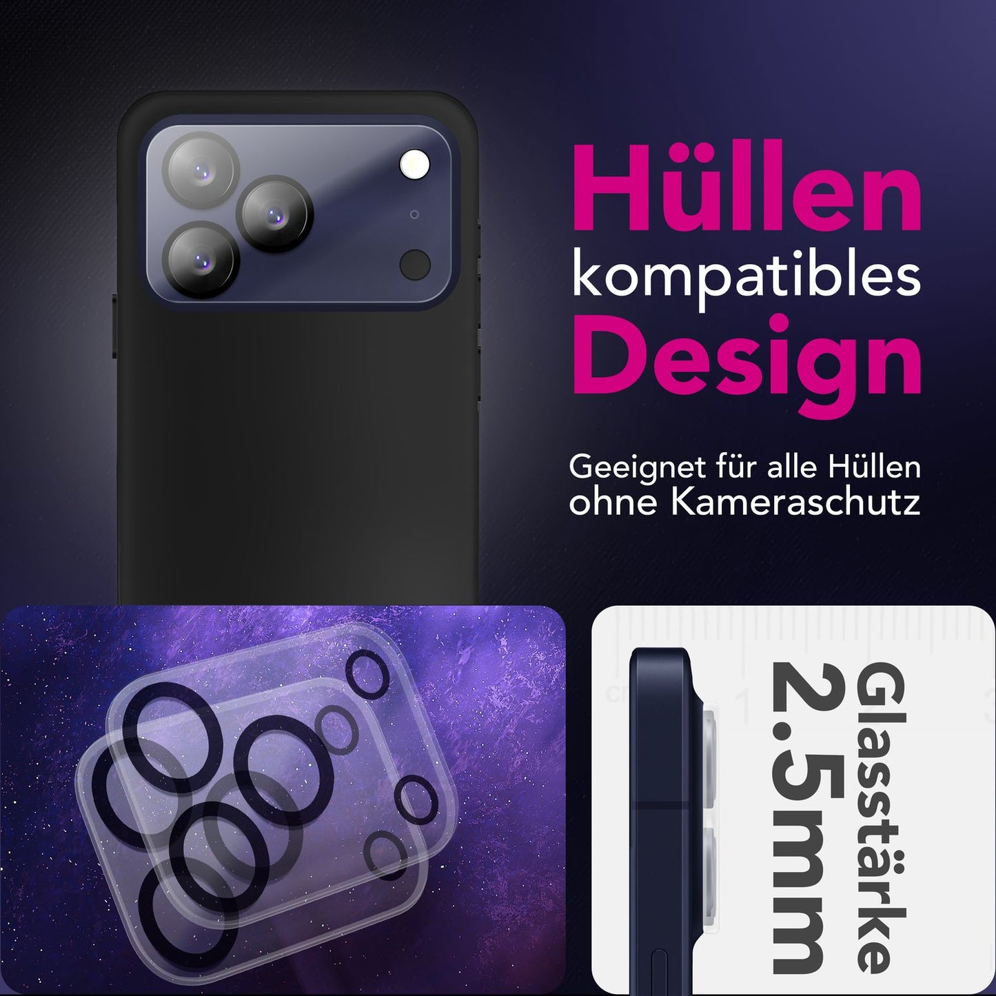 NALIA Focus.X2 MAX Kameraglas - 9H Härte Vollständige Linsenabdeckung 2er Set Anti-Reflexionsringe