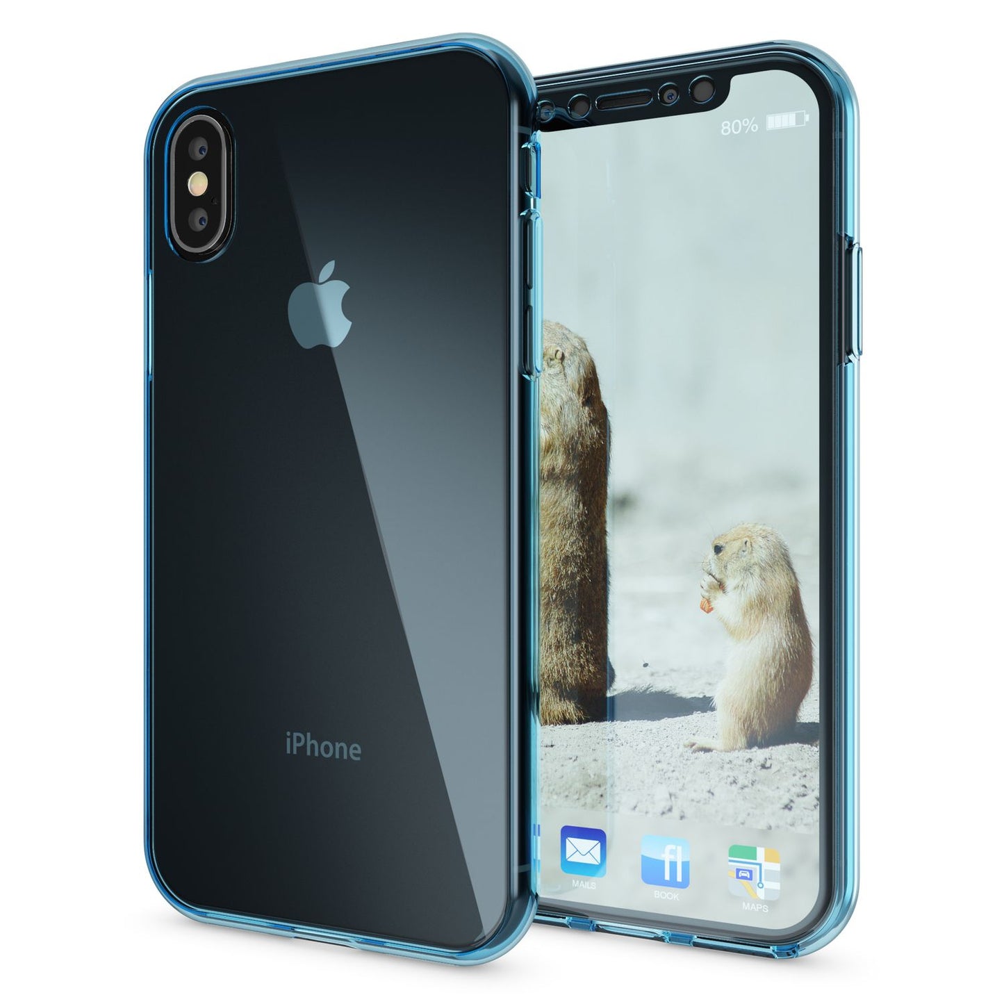 NALIA 360 Grad Hülle iPhone X XS Rundumschutz - Carbon Design, Metall-Look Rahmen, Ultra-Slim Silikon