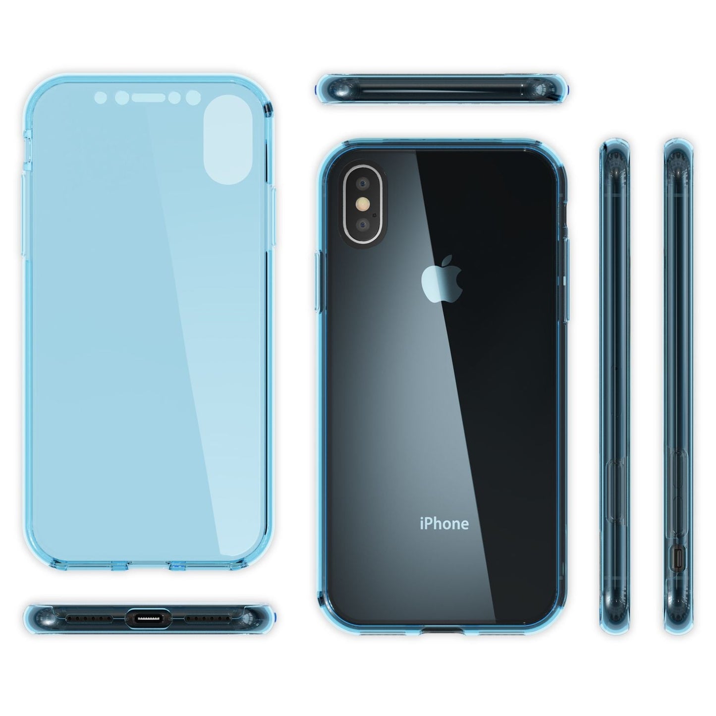 NALIA 360 Grad Hülle iPhone X XS Rundumschutz - Carbon Design, Metall-Look Rahmen, Ultra-Slim Silikon