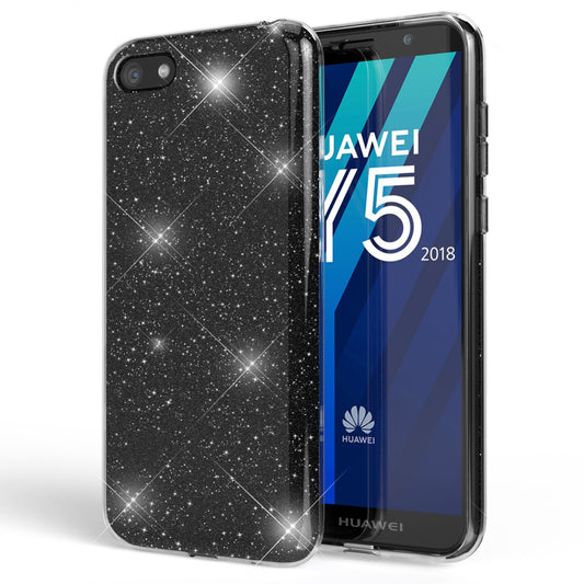 NALIA Handyhülle kompatibel mit Huawei Y5 2018, Glitzer Case Back Bling Cover