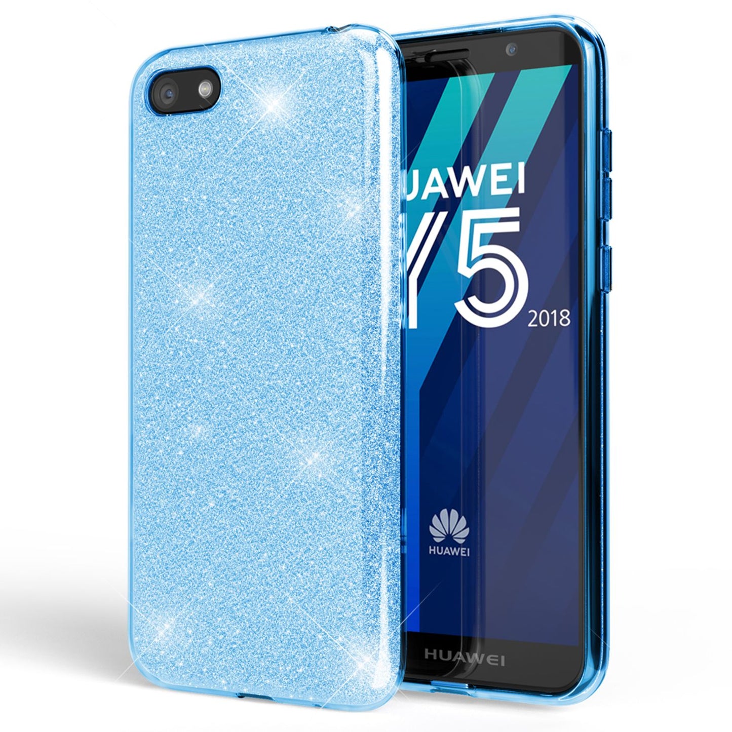 NALIA Handyhülle kompatibel mit Huawei Y5 2018, Glitzer Case Back Bling Cover
