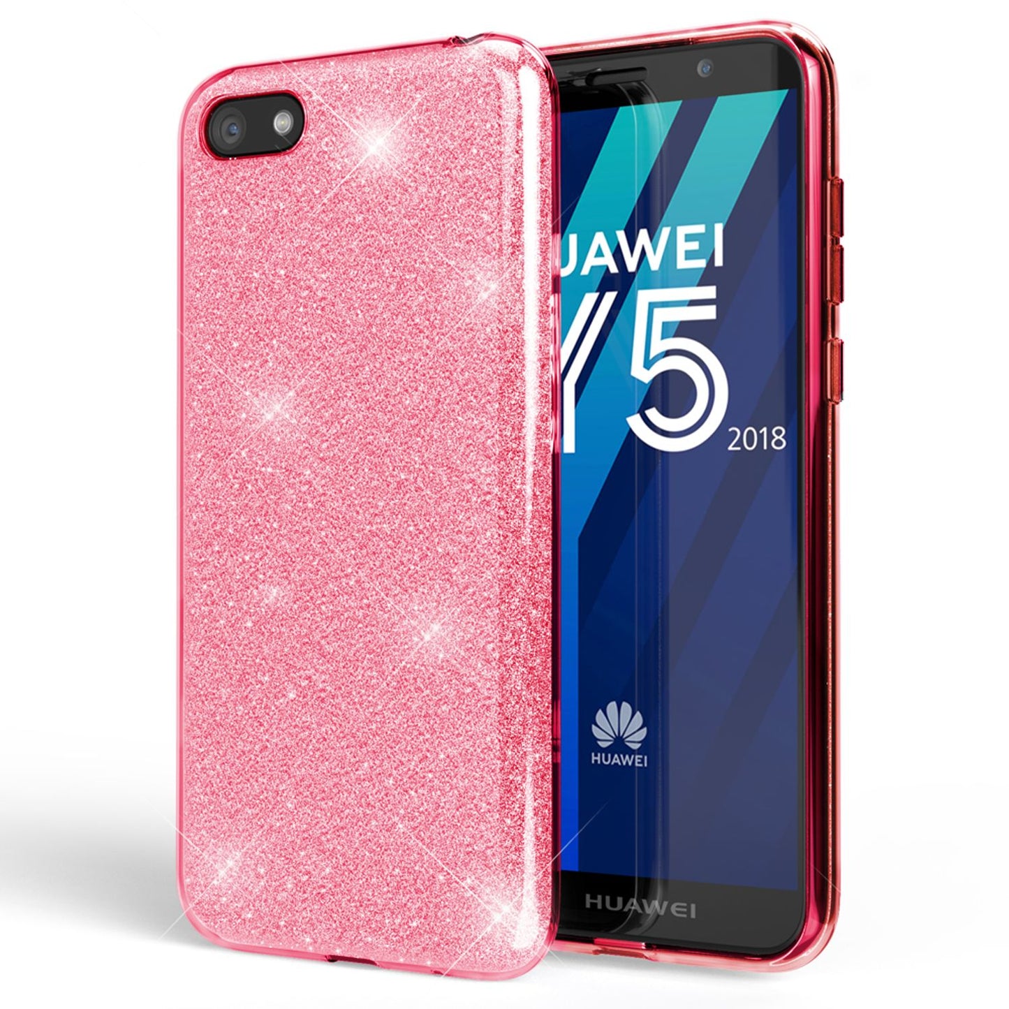 NALIA Handyhülle kompatibel mit Huawei Y5 2018, Glitzer Case Back Bling Cover