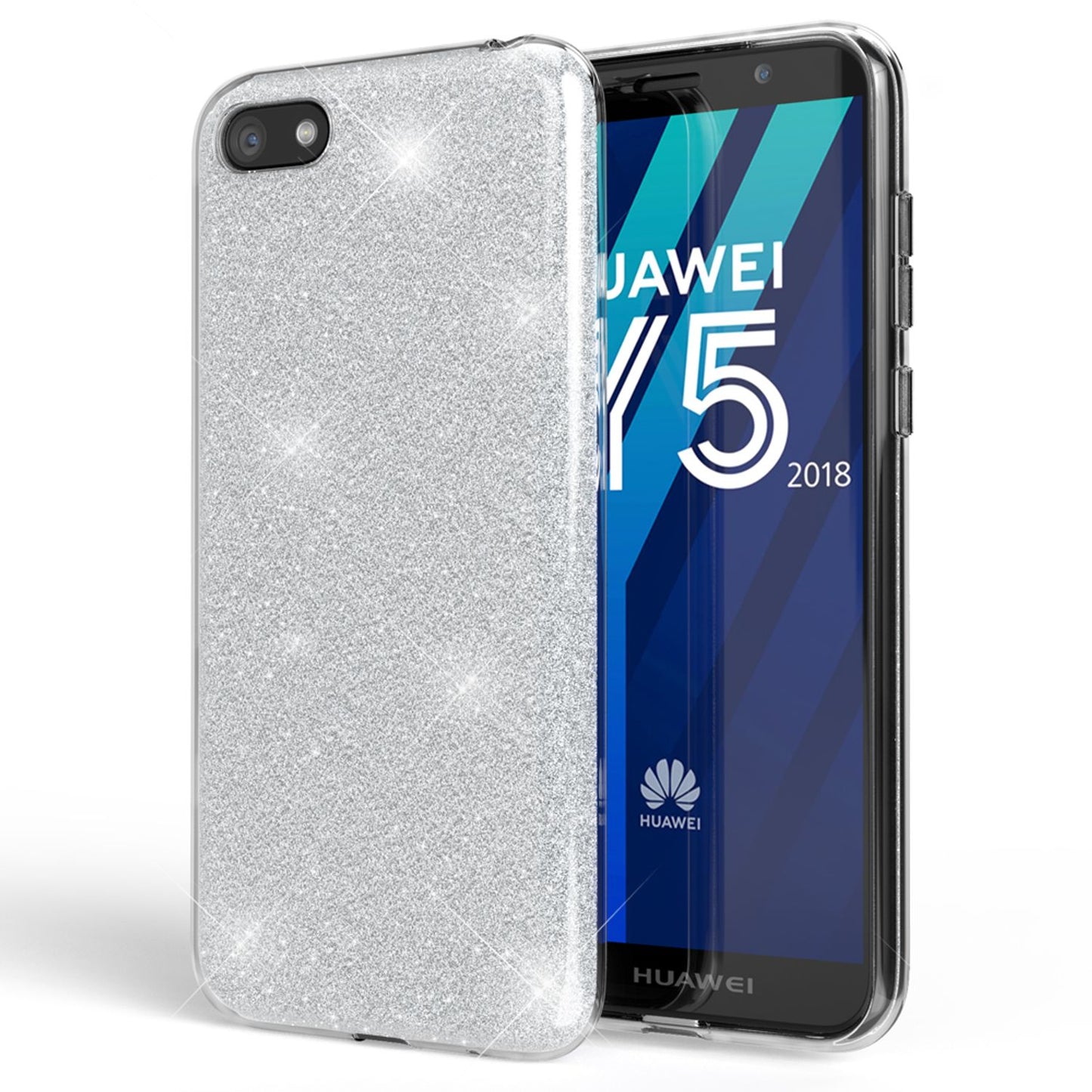 NALIA Handyhülle kompatibel mit Huawei Y5 2018, Glitzer Case Back Bling Cover