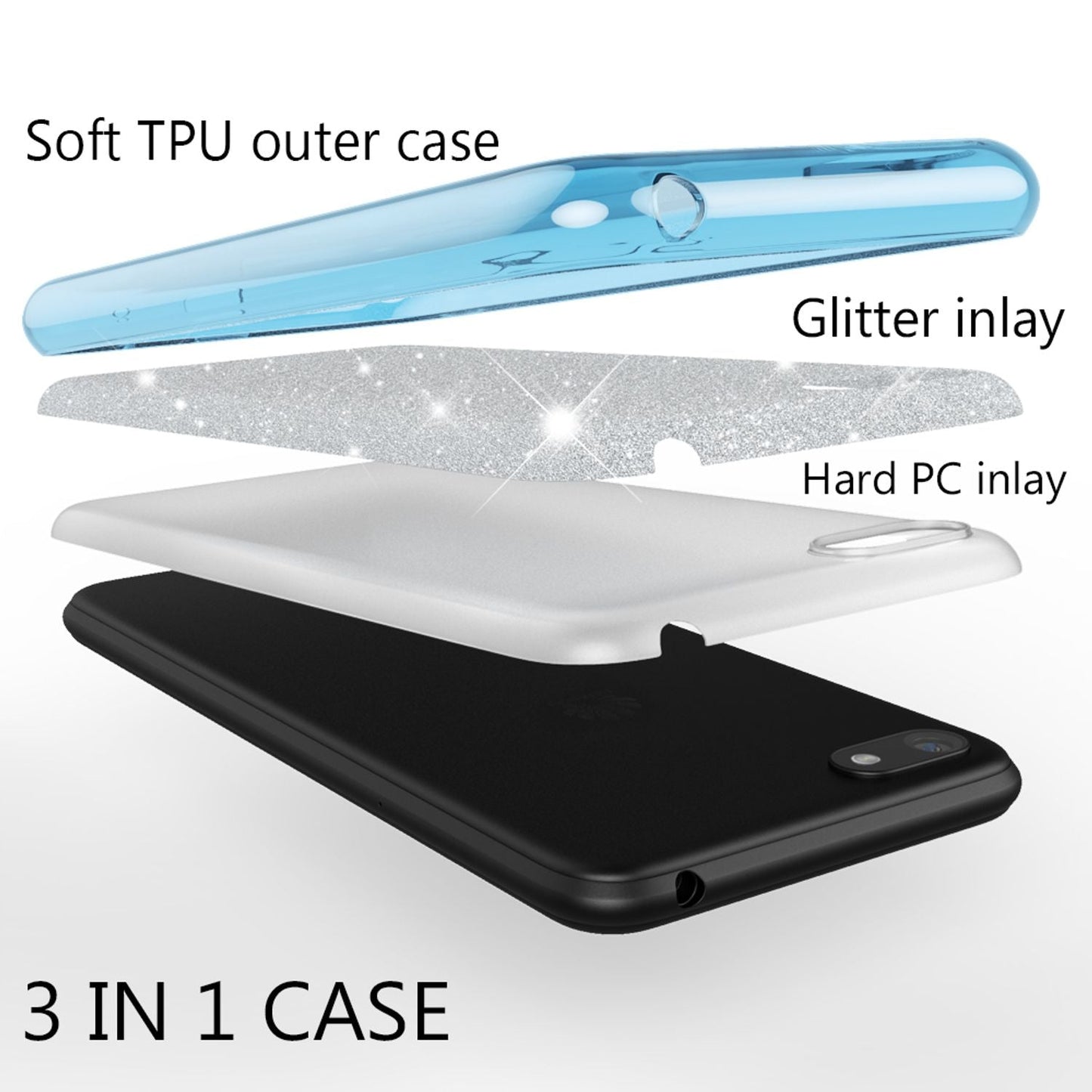 NALIA Handyhülle kompatibel mit Huawei Y5 2018, Glitzer Case Back Bling Cover