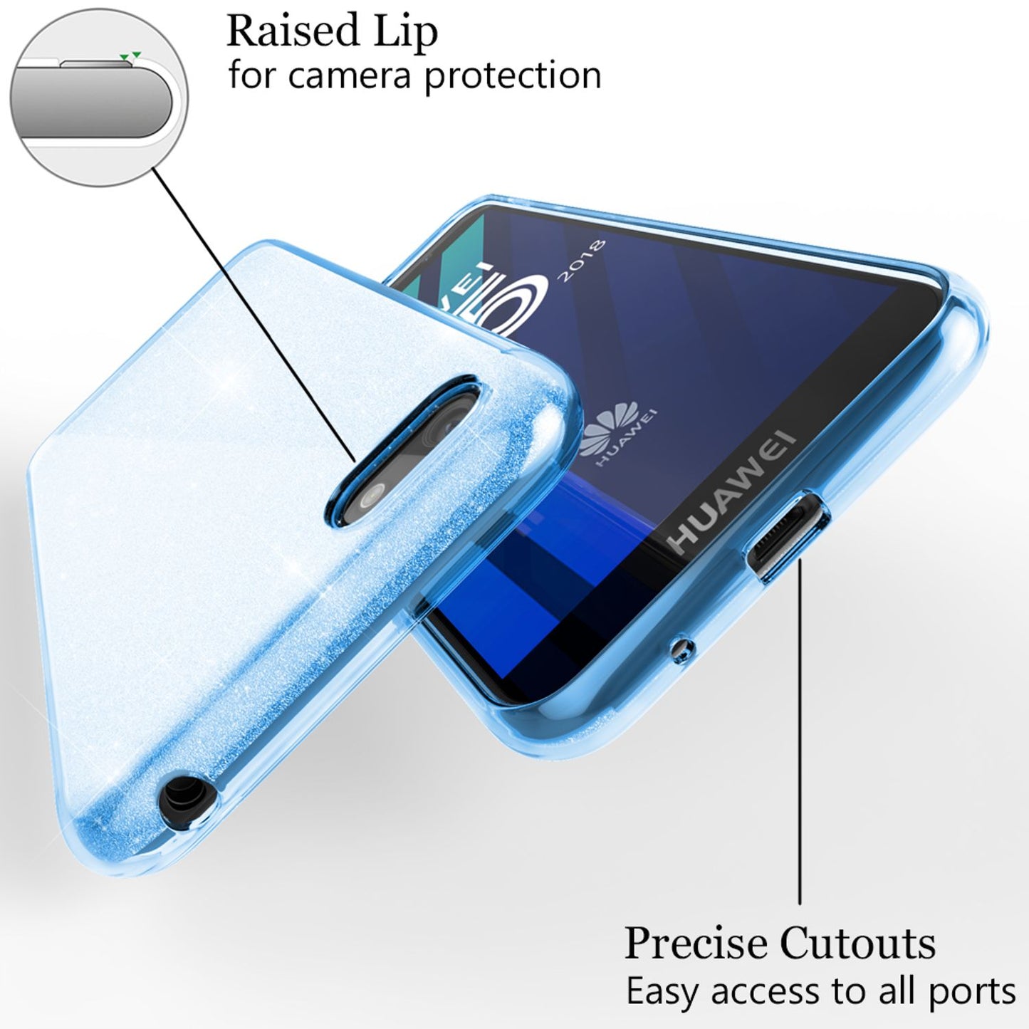 NALIA Handyhülle kompatibel mit Huawei Y5 2018, Glitzer Case Back Bling Cover