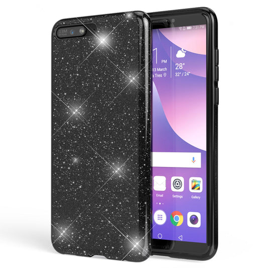 NALIA Handyhülle kompatibel mit Huawei Y6 2018, Glitzer Silikon Case Back Cover