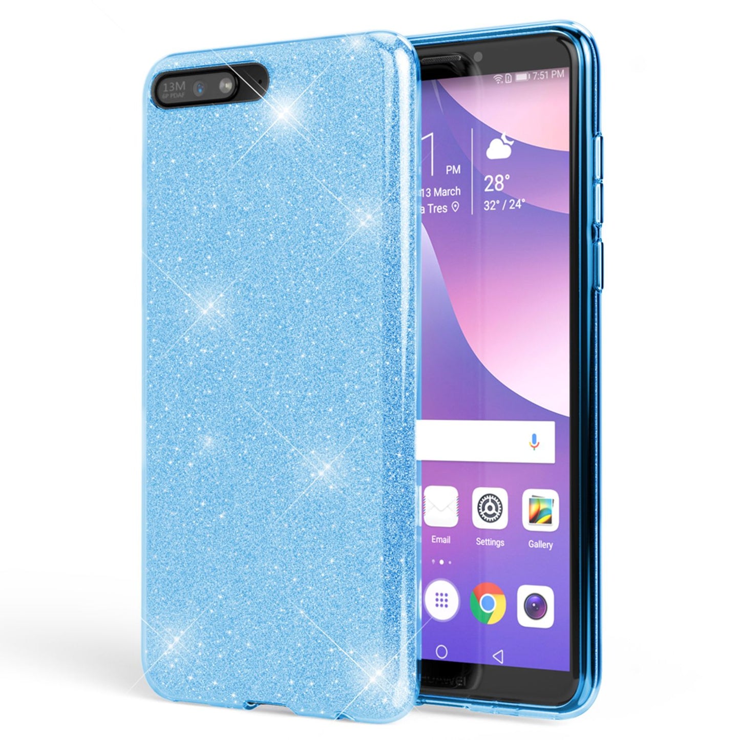 NALIA Handyhülle kompatibel mit Huawei Y6 2018, Glitzer Silikon Case Back Cover