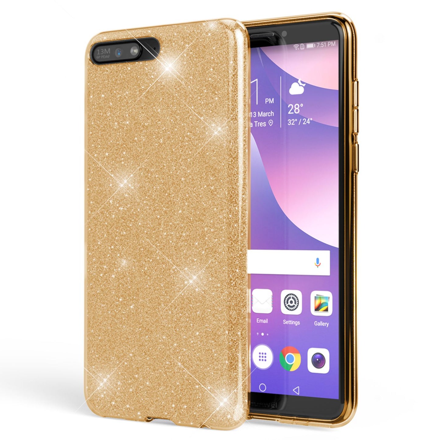 NALIA Handyhülle kompatibel mit Huawei Y6 2018, Glitzer Silikon Case Back Cover