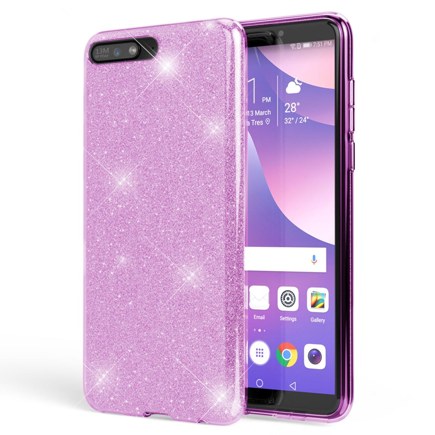 NALIA Handyhülle kompatibel mit Huawei Y6 2018, Glitzer Silikon Case Back Cover