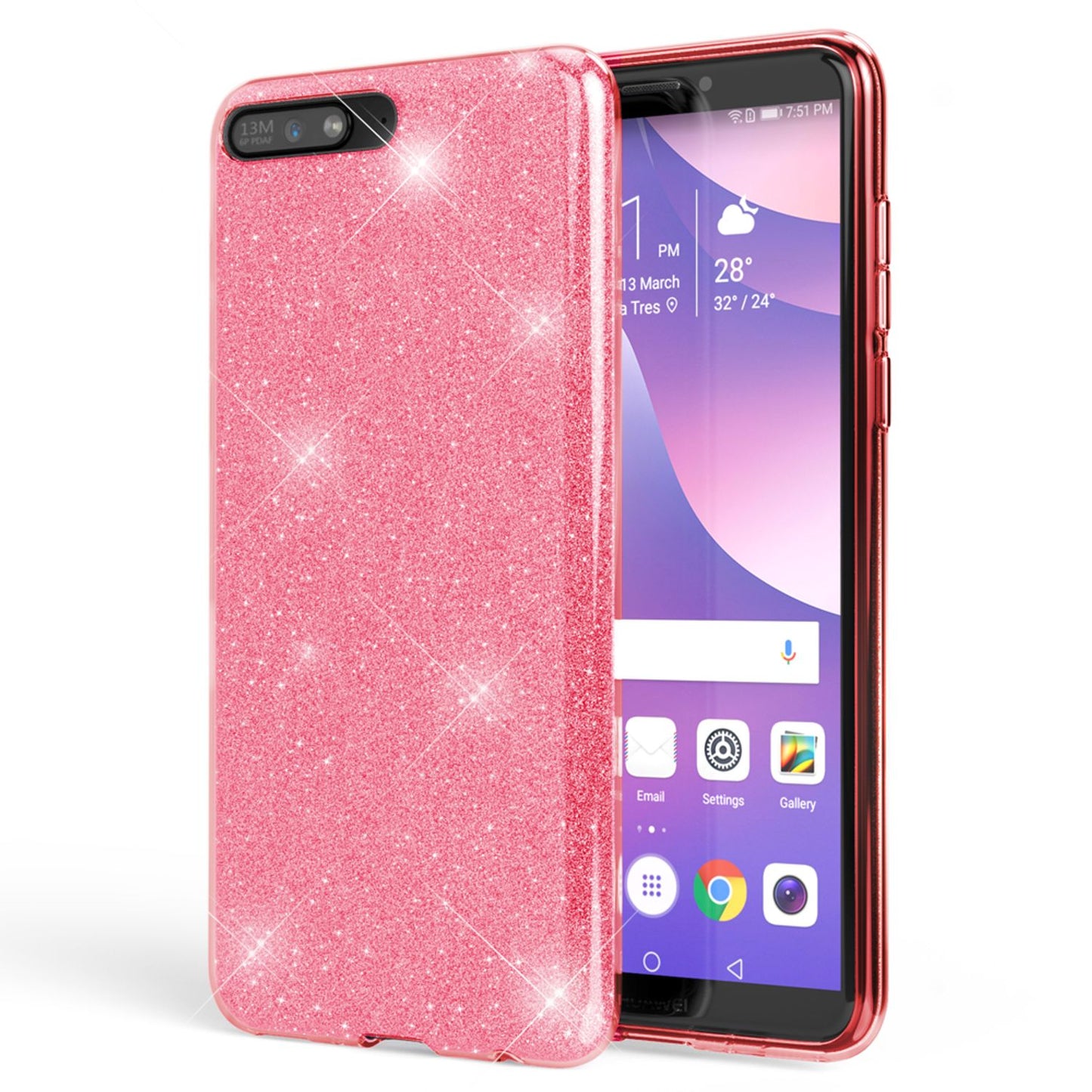 NALIA Handyhülle kompatibel mit Huawei Y6 2018, Glitzer Silikon Case Back Cover