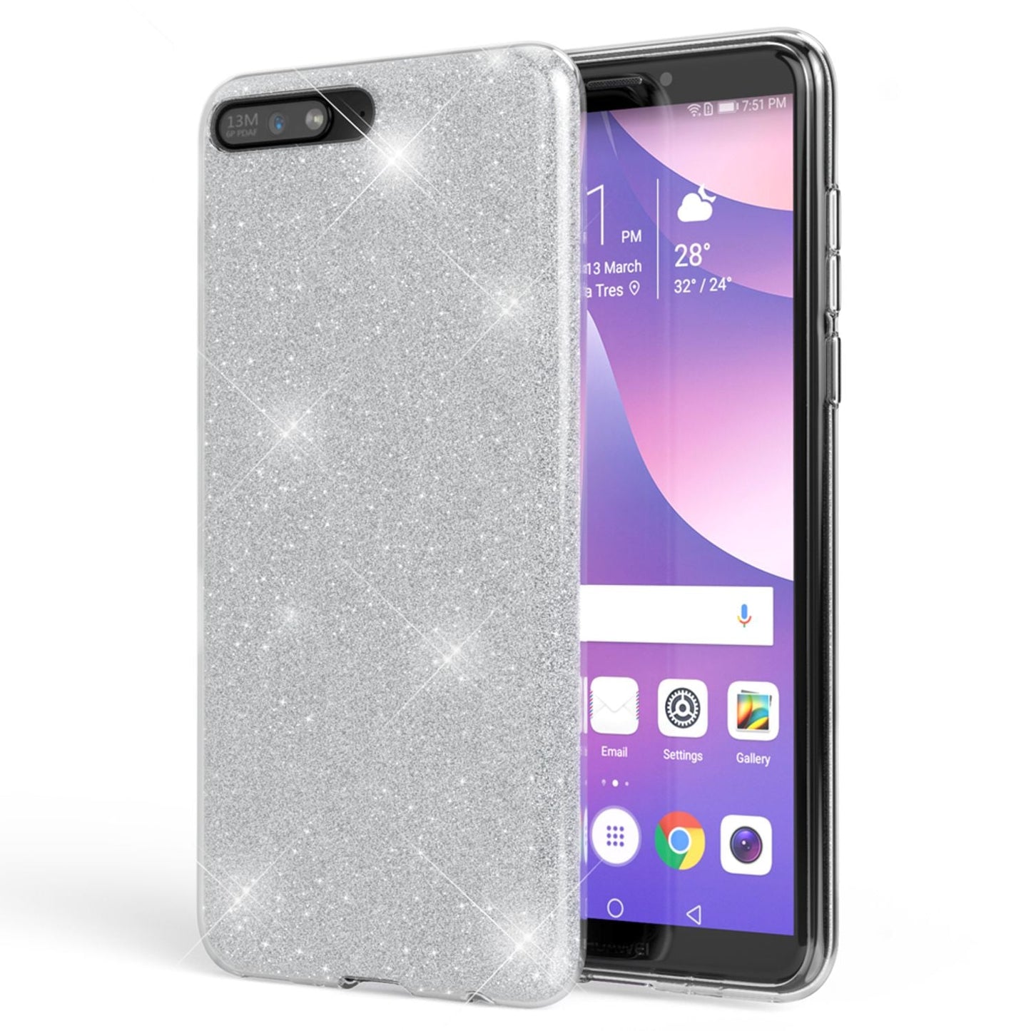 NALIA Handyhülle kompatibel mit Huawei Y6 2018, Glitzer Silikon Case Back Cover