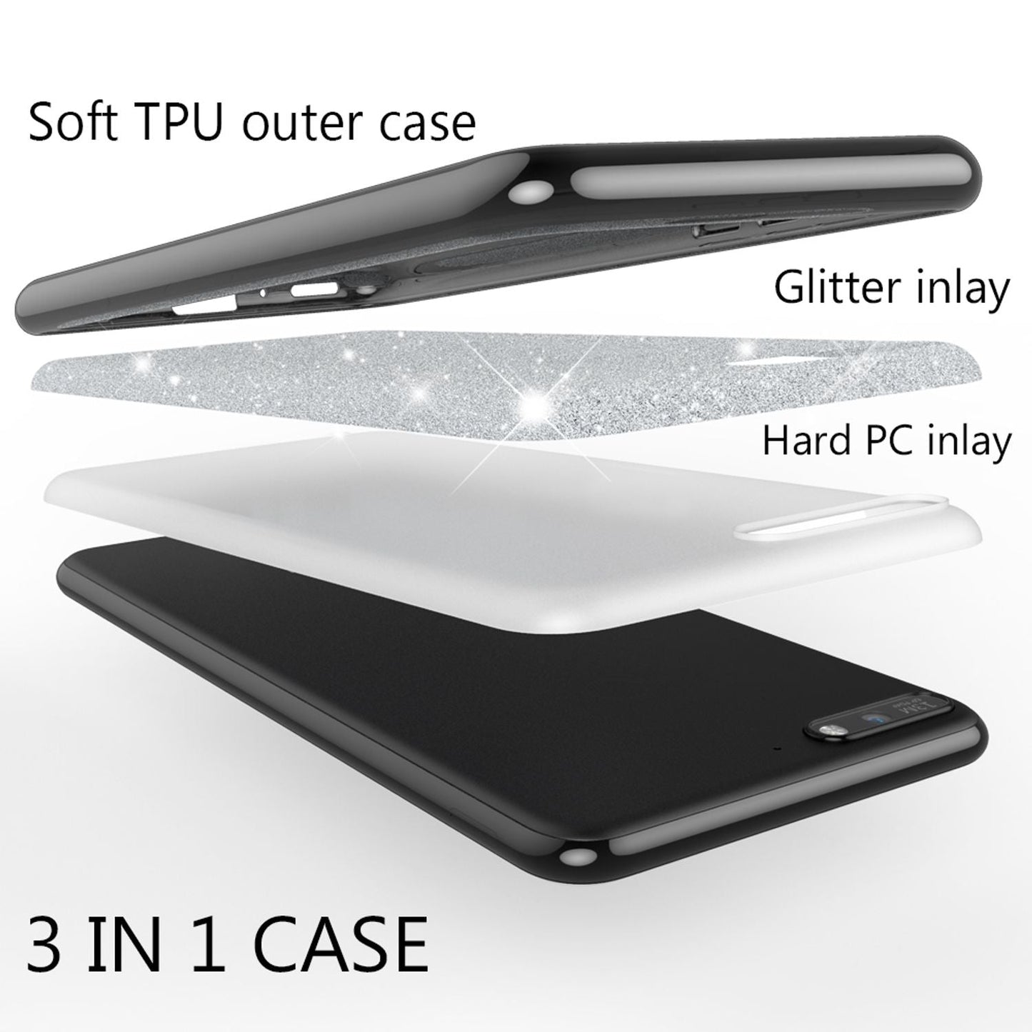 NALIA Handyhülle kompatibel mit Huawei Y6 2018, Glitzer Silikon Case Back Cover