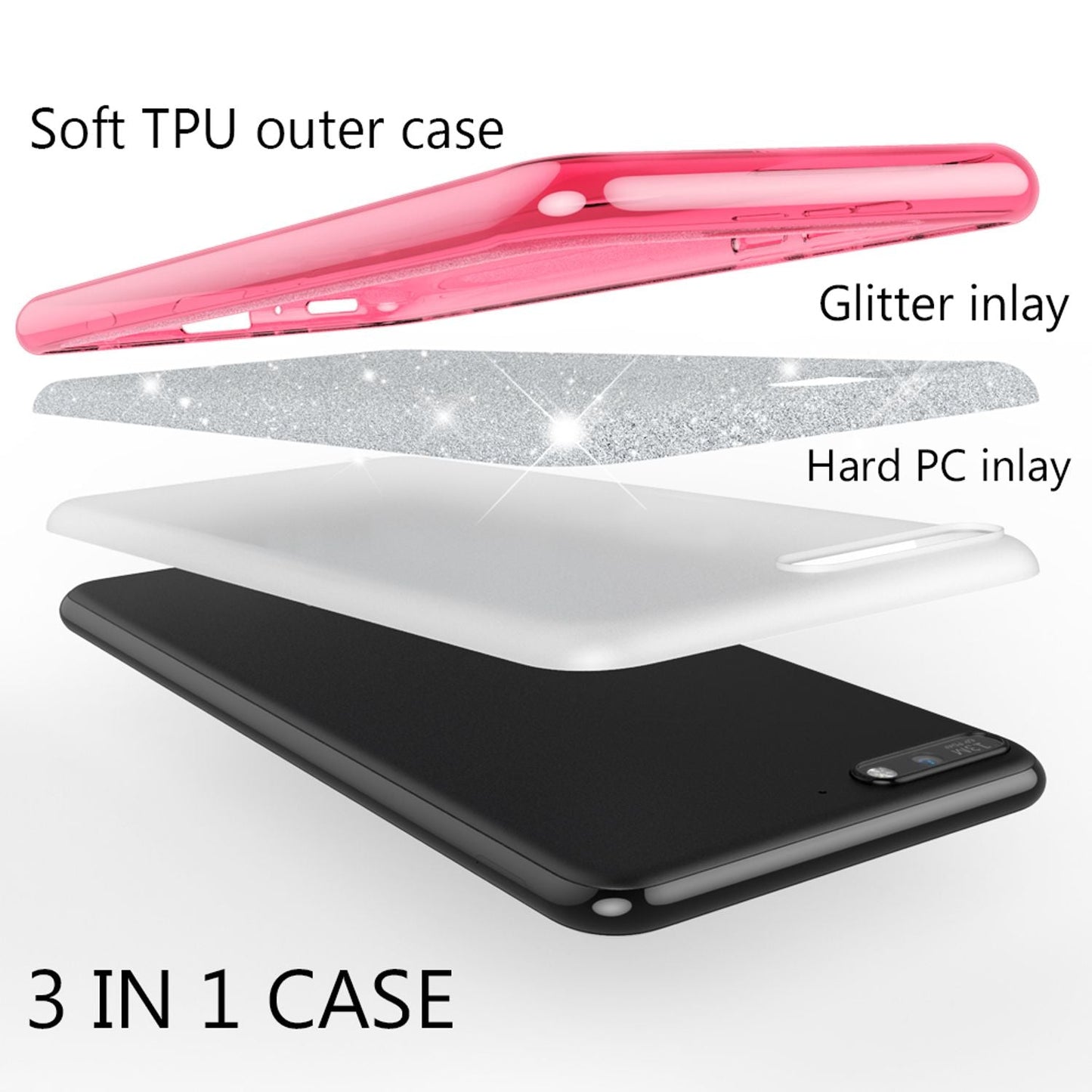 NALIA Handyhülle kompatibel mit Huawei Y6 2018, Glitzer Silikon Case Back Cover