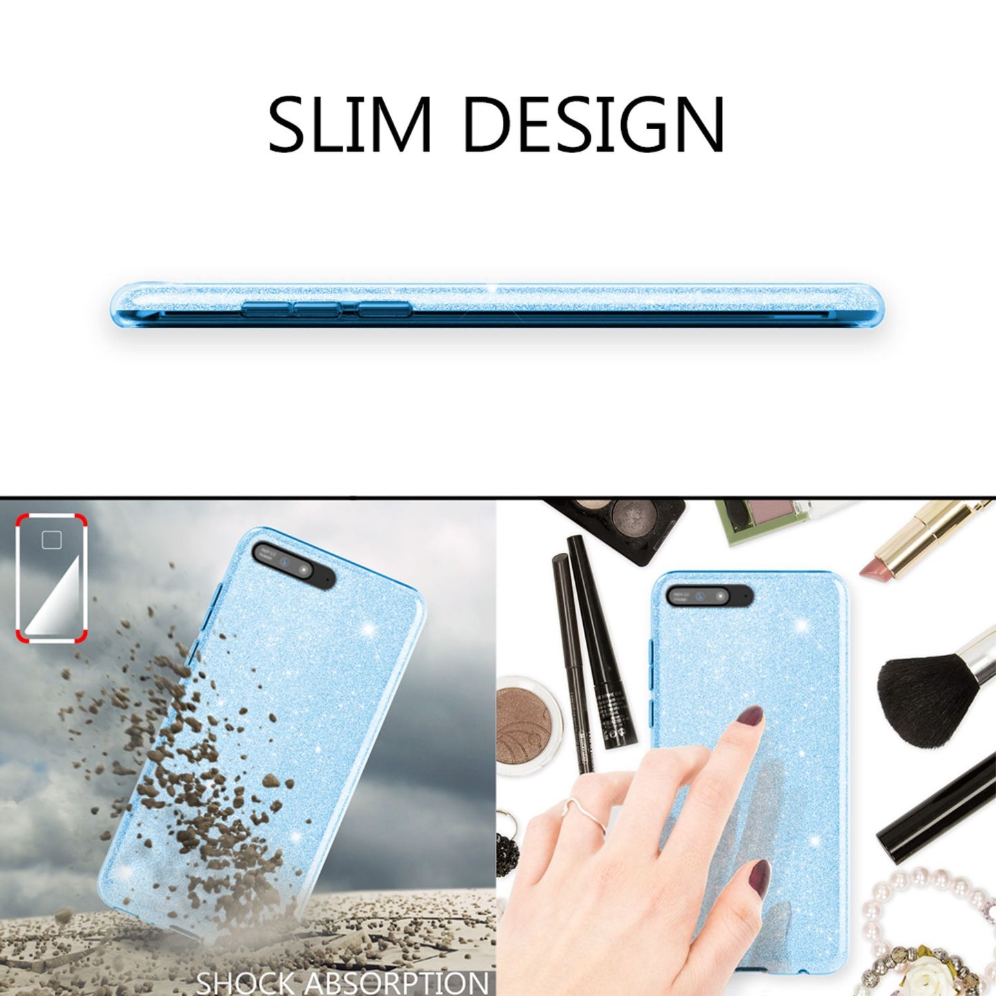 NALIA Handyhülle kompatibel mit Huawei Y6 2018, Glitzer Silikon Case Back Cover