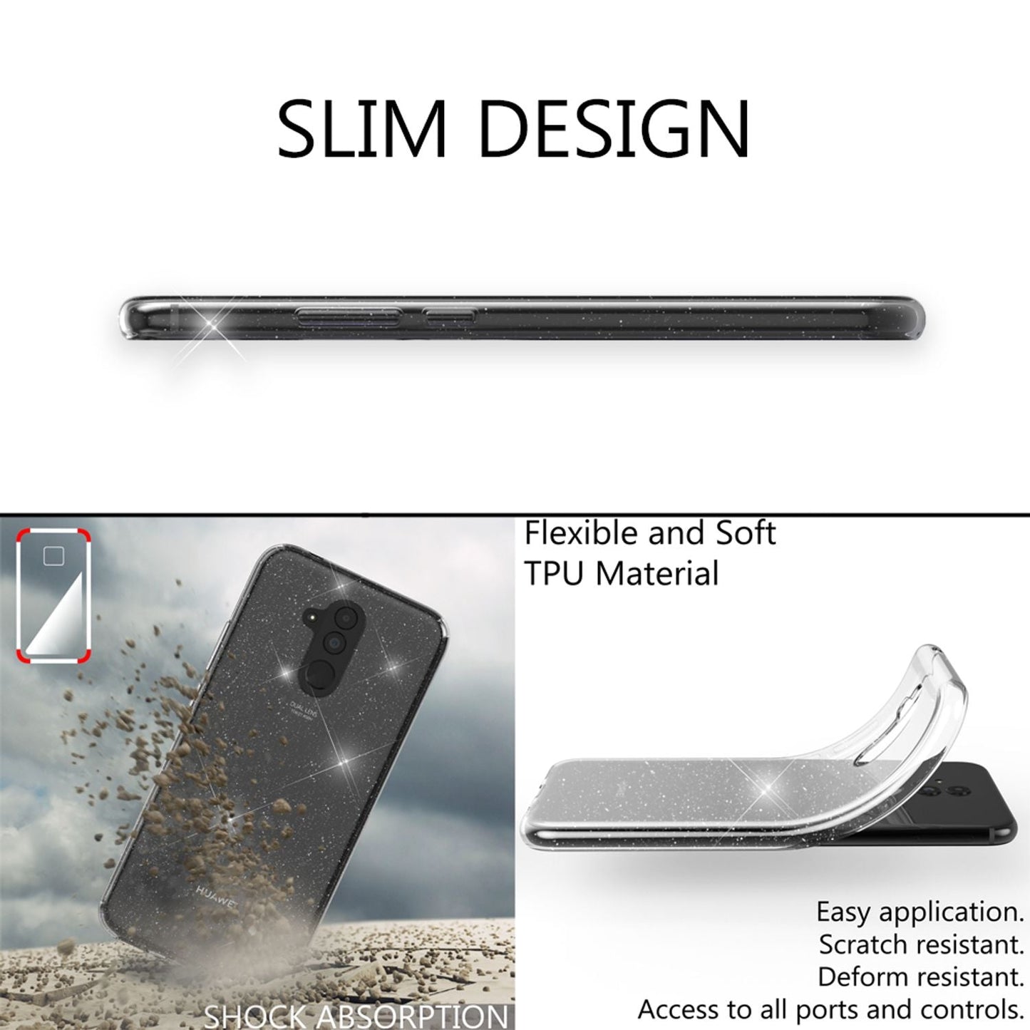 NALIA Glitter Hülle kompatibel mit Huawei Mate20 Lite Glitzer Silikon Case Cover