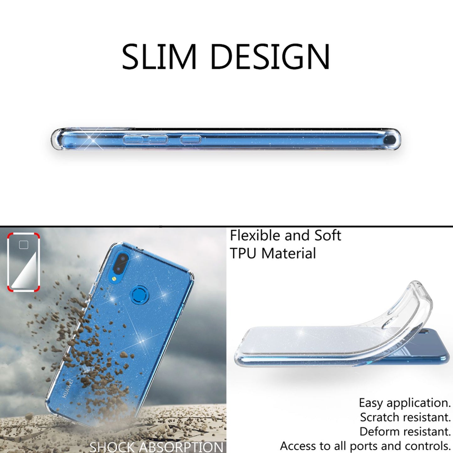 NALIA Glitter Hülle kompatibel mit Huawei P20 Lite Glitzer Handyhülle Case Cover