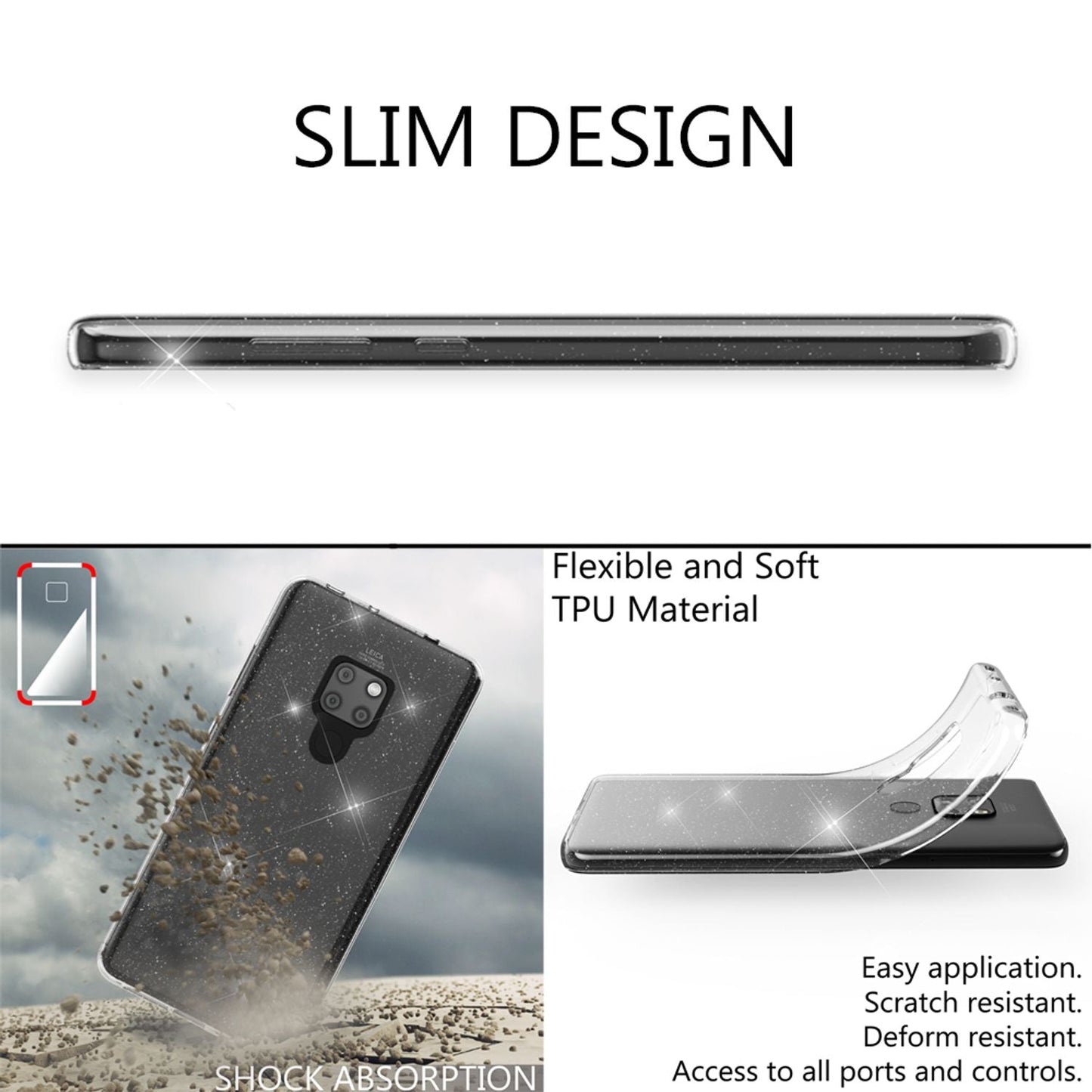 NALIA Glitter Hülle kompatibel mit Huawei Mate20, Glitzer Silikon Case Cover