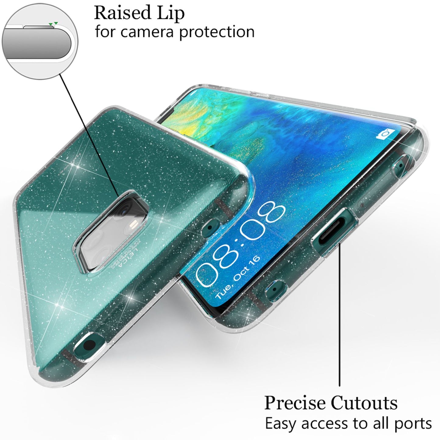 NALIA Glitter Hülle kompatibel mit Huawei Mate20 Pro, Glitzer Handyhülle Case