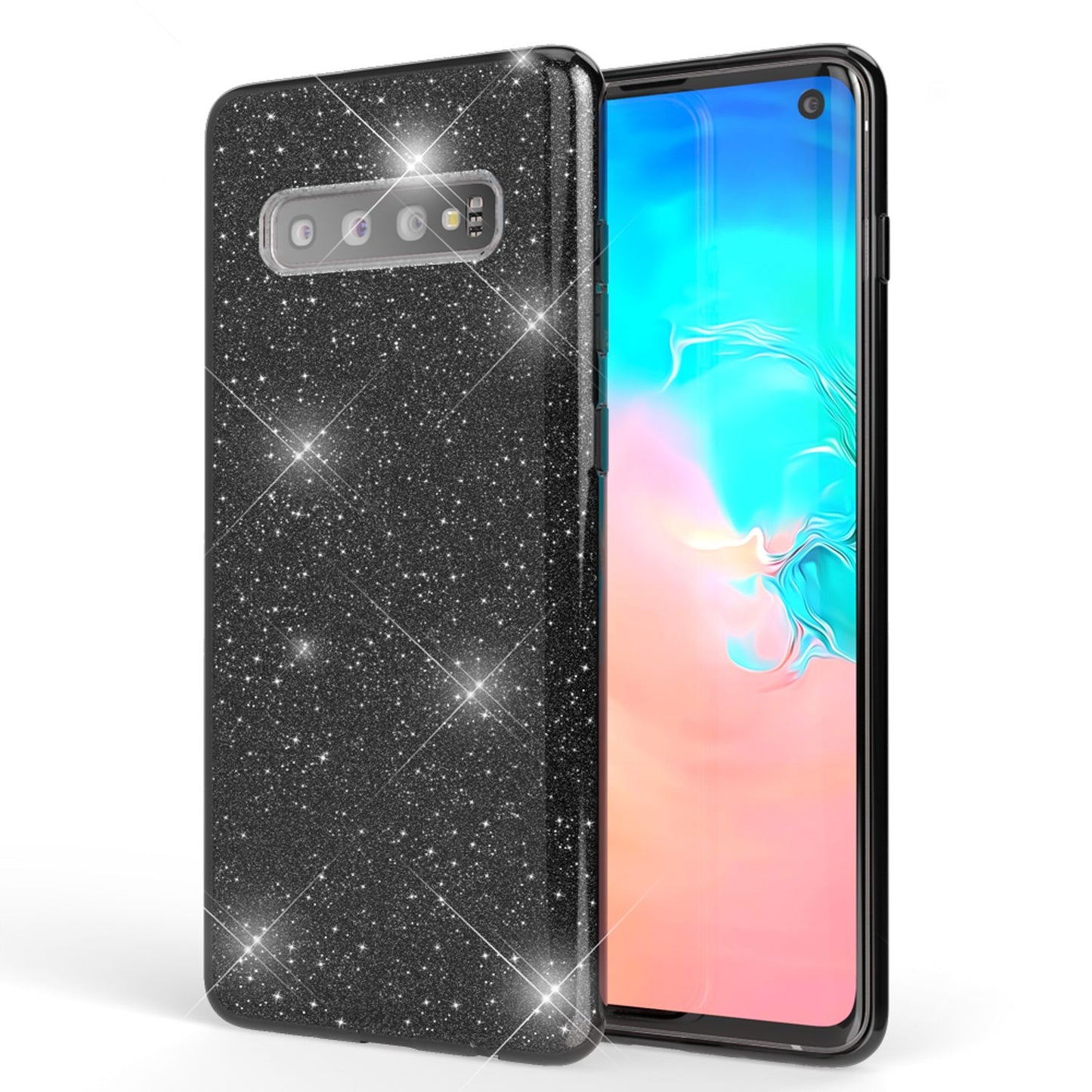 NALIA Hülle kompatibel mit Samsung Galaxy S10, Glitzer Slim Case Back Cover Etui