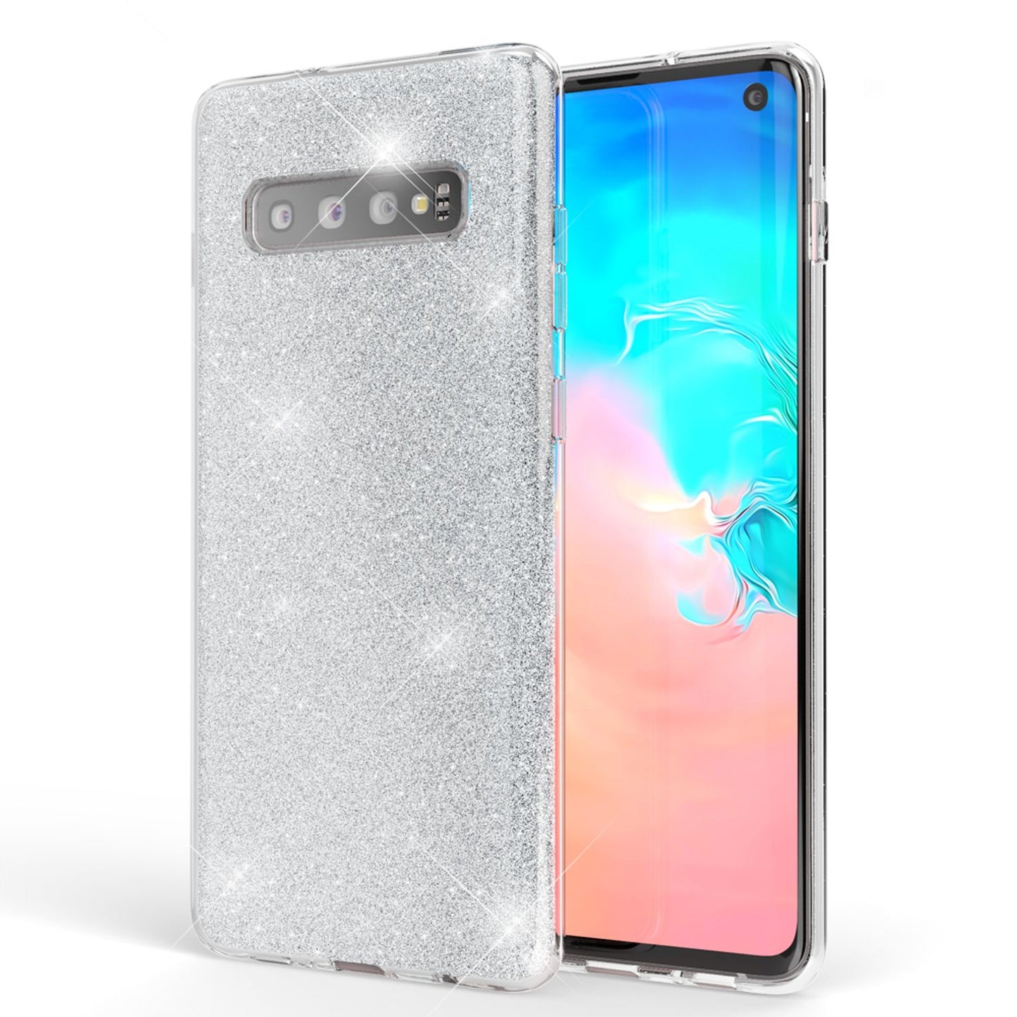 NALIA Hülle kompatibel mit Samsung Galaxy S10, Glitzer Slim Case Back Cover Etui