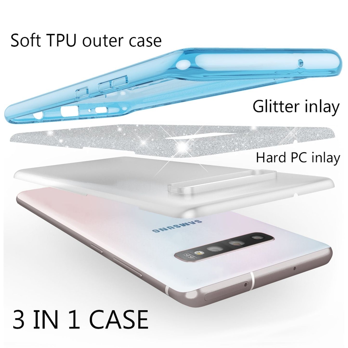 NALIA Hülle kompatibel mit Samsung Galaxy S10, Glitzer Slim Case Back Cover Etui