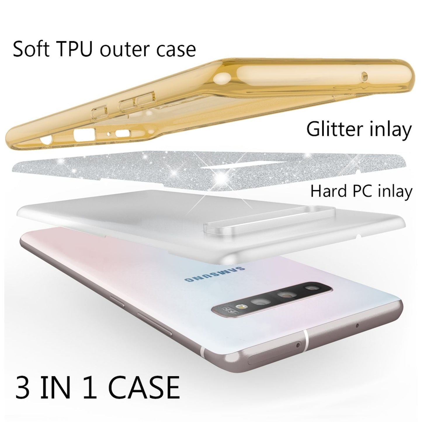 NALIA Hülle kompatibel mit Samsung Galaxy S10, Glitzer Slim Case Back Cover Etui